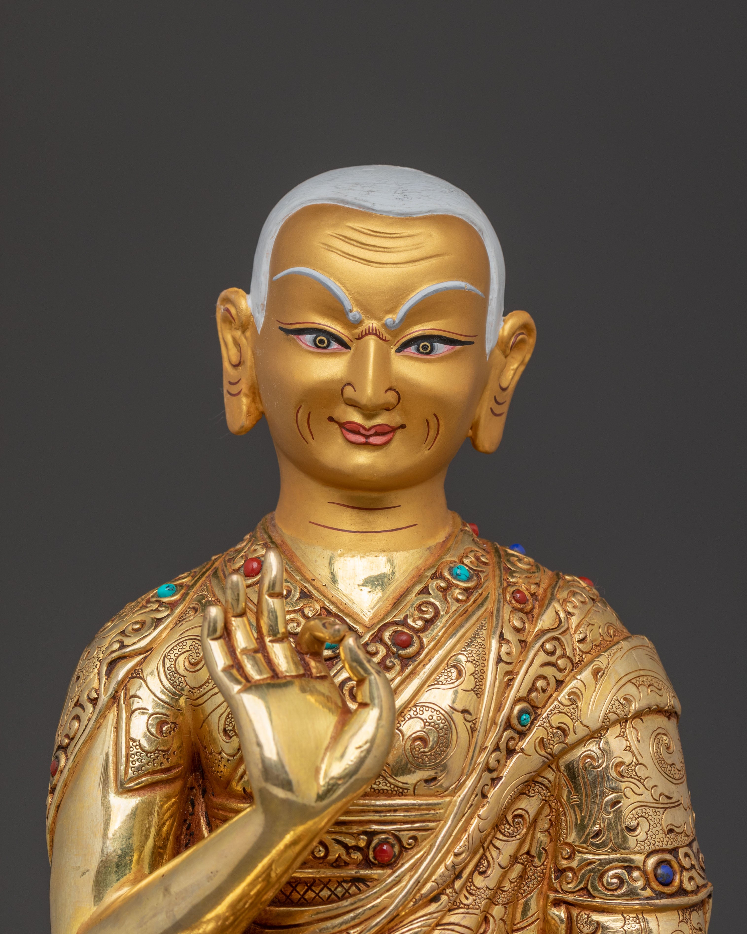Tsongkhapa 24K Gold Gilded Statue Set for Altar