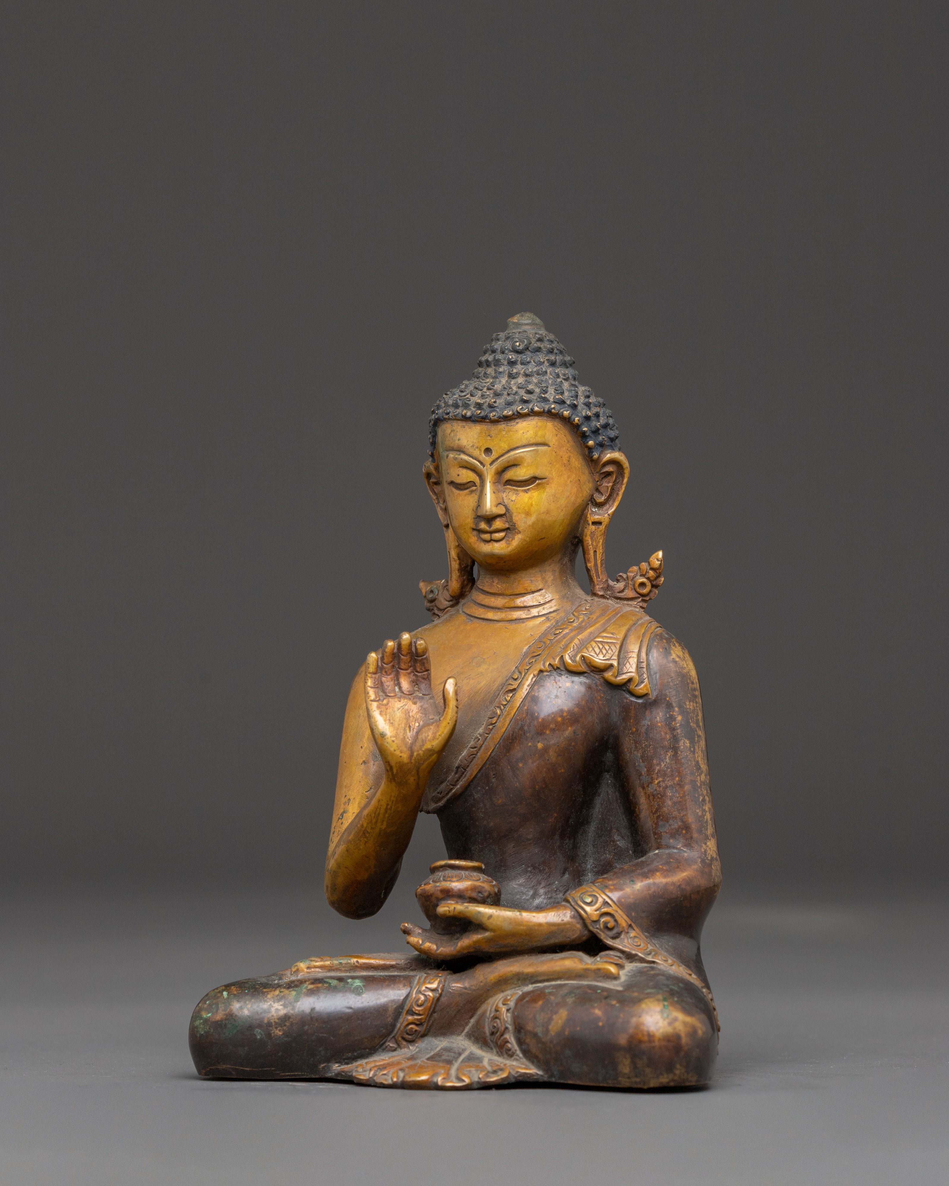 Handmade Amogasiddhi Oxidized Copper Statue | Altar Decor for Meditation