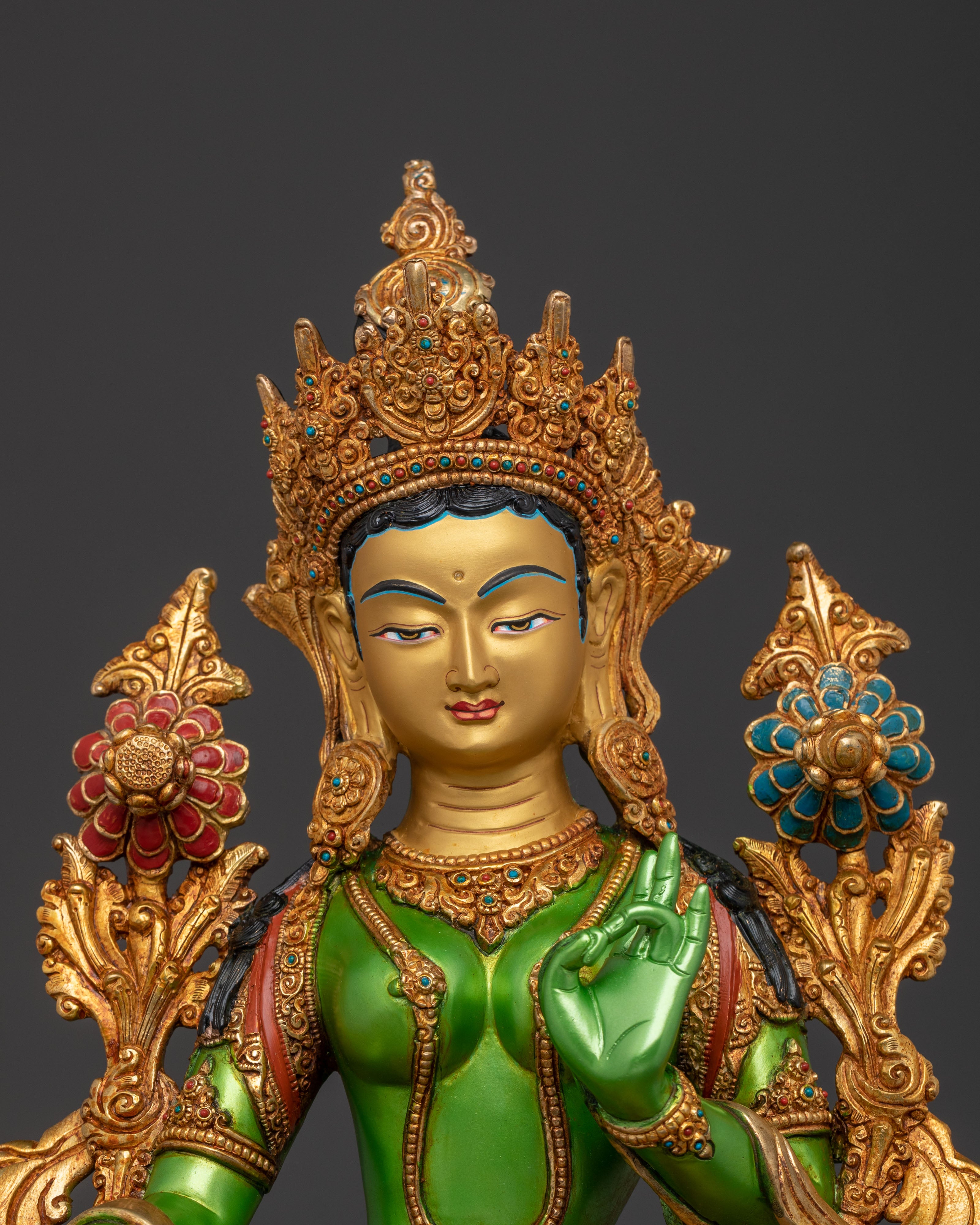 Mother Green Tara Statue | Lotus Seated Guardian