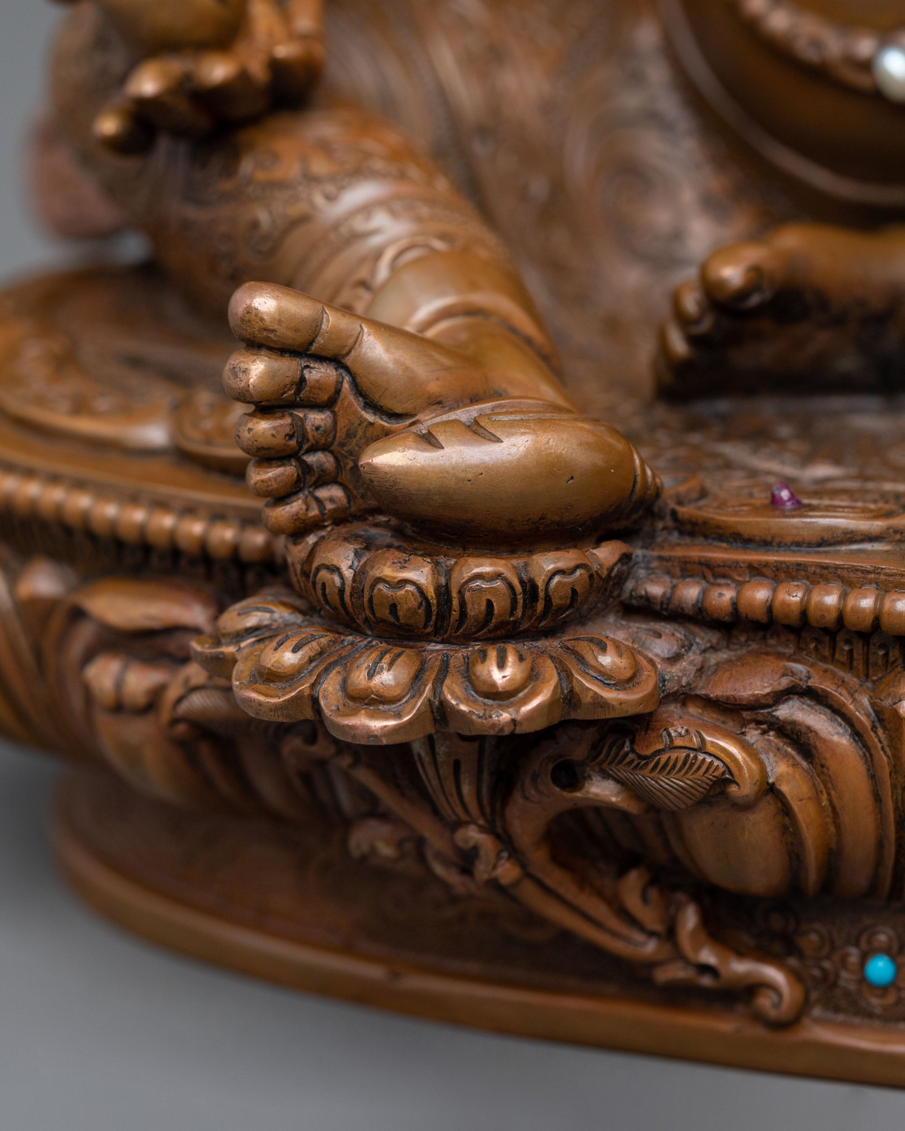 Handmade Dzambhala Wealth Deity Sculpture: Oxidized Copper Statue