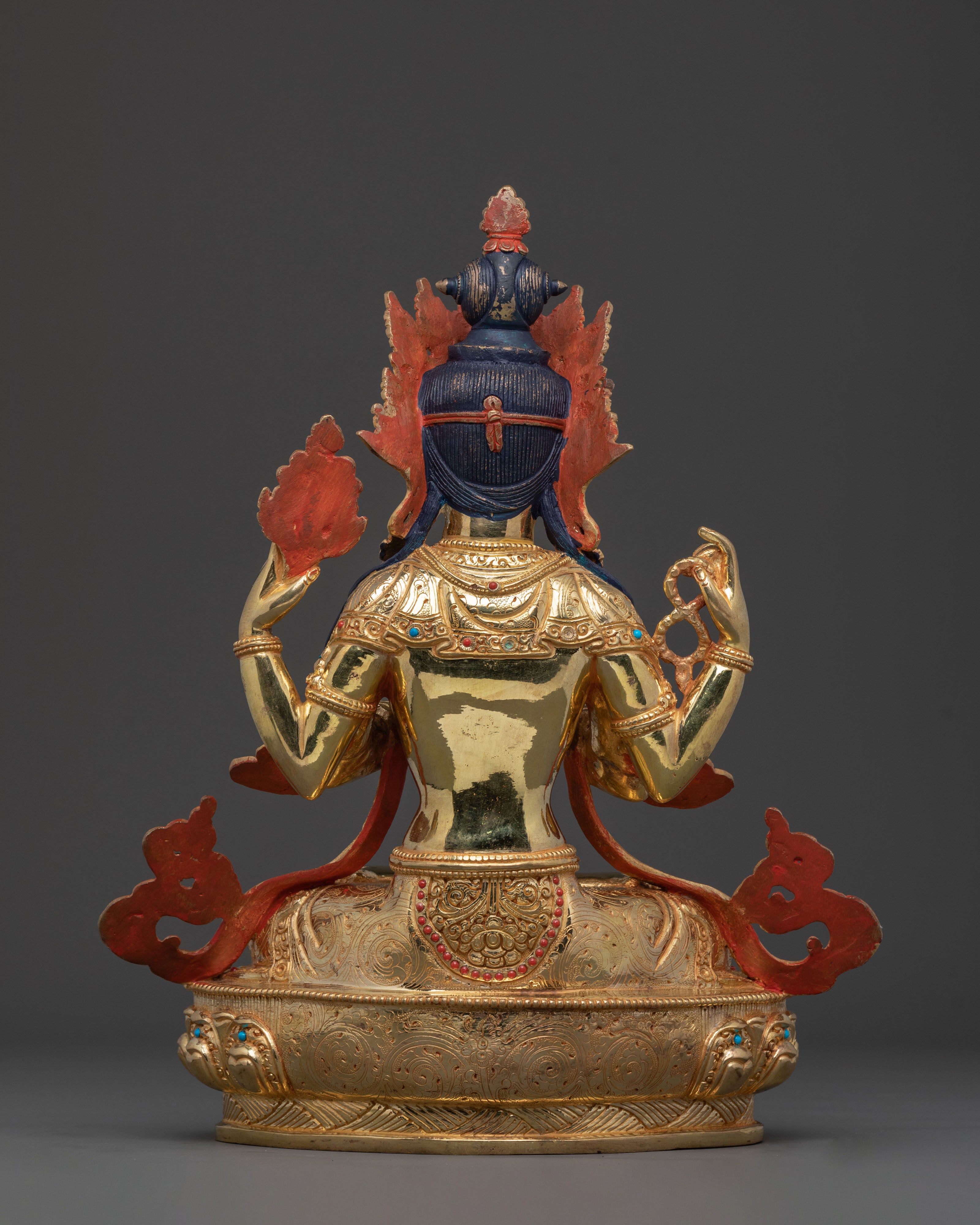 Chenrezig Statue: 24K Gold Gilded Figurine