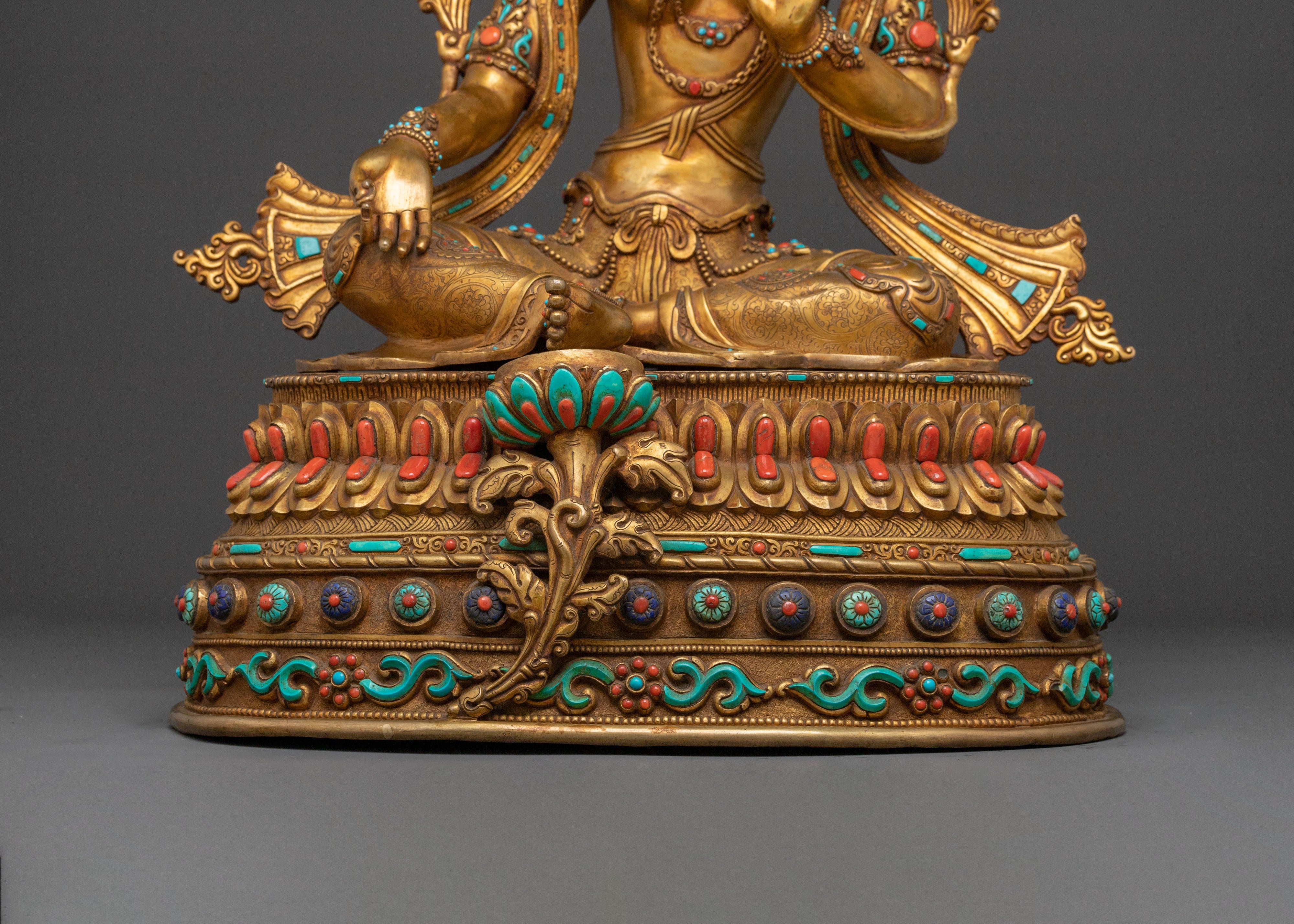 Green Tara Himalayan Buddhist Statue | Goddess of Protection & Healing