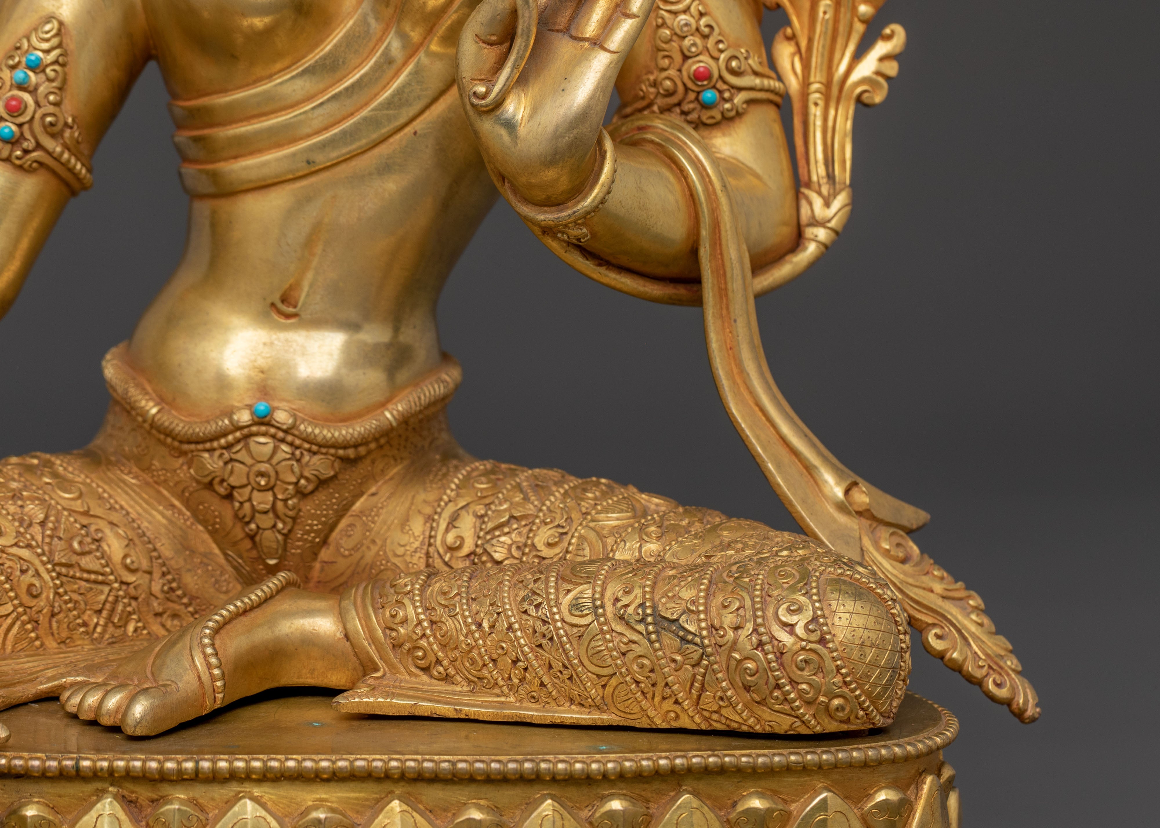 Divine Green Tara Golden Statue | 24k Gold Gilded Copper Figure