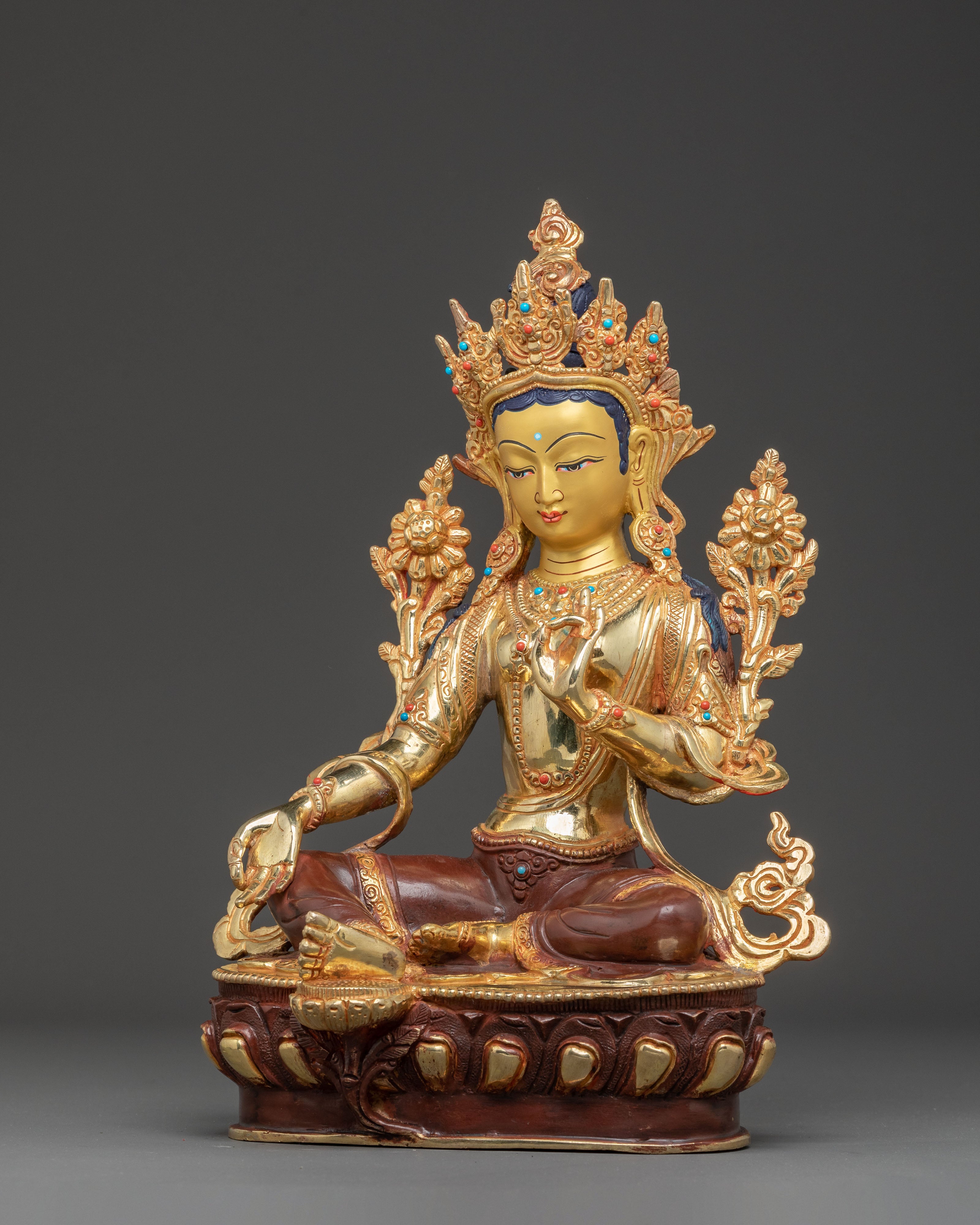 Handmade Golden Green Tara Statue | Mother of Liberation