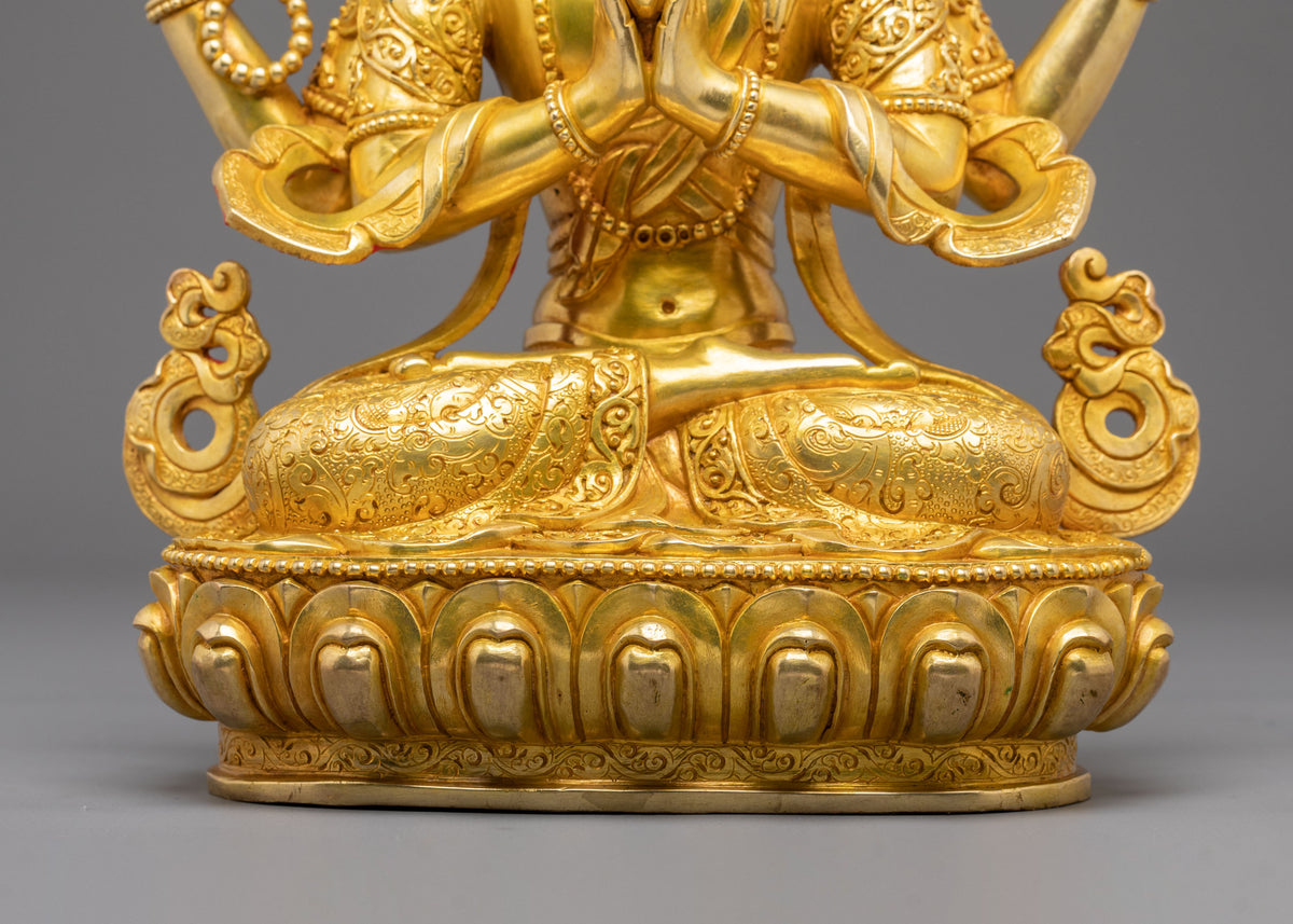 Chenrezig 24K Gold Gilded Sculpture | Compassion in Every Gaze