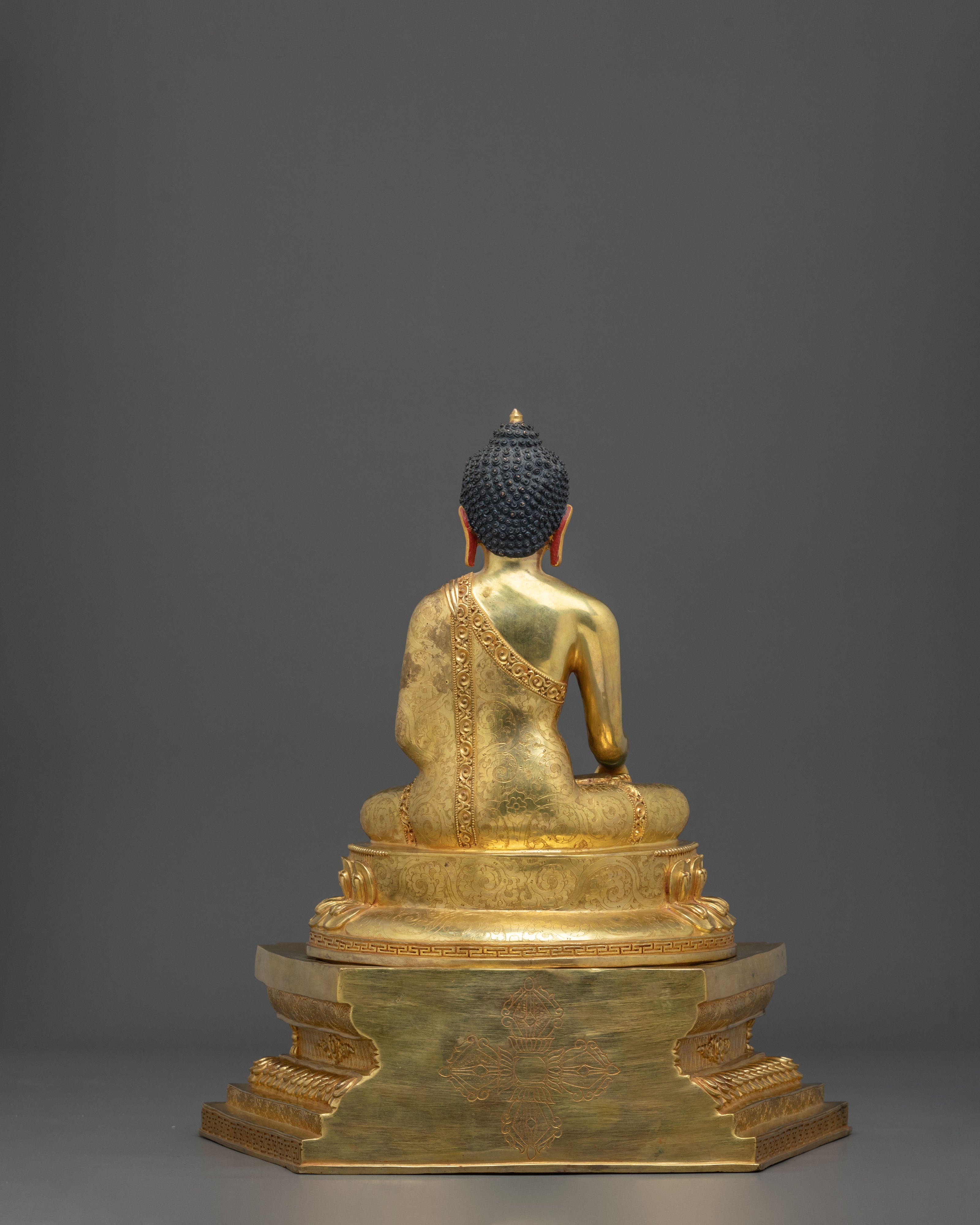 Shakyamuni Buddha Figurine Seated on a Throne | Golden Statue