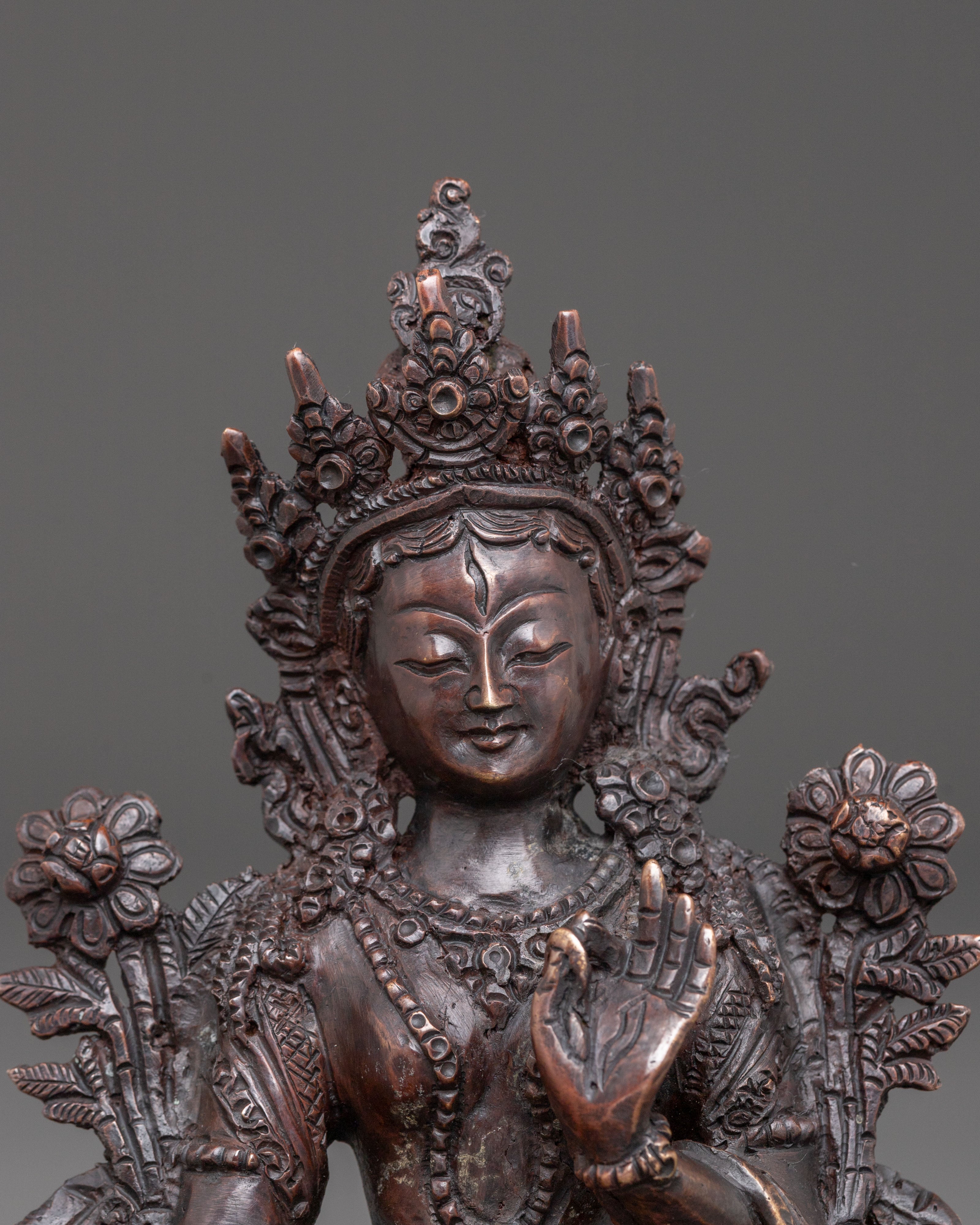 White Tara Oxidized Copper Statue | Goddess of Healing & Longevity