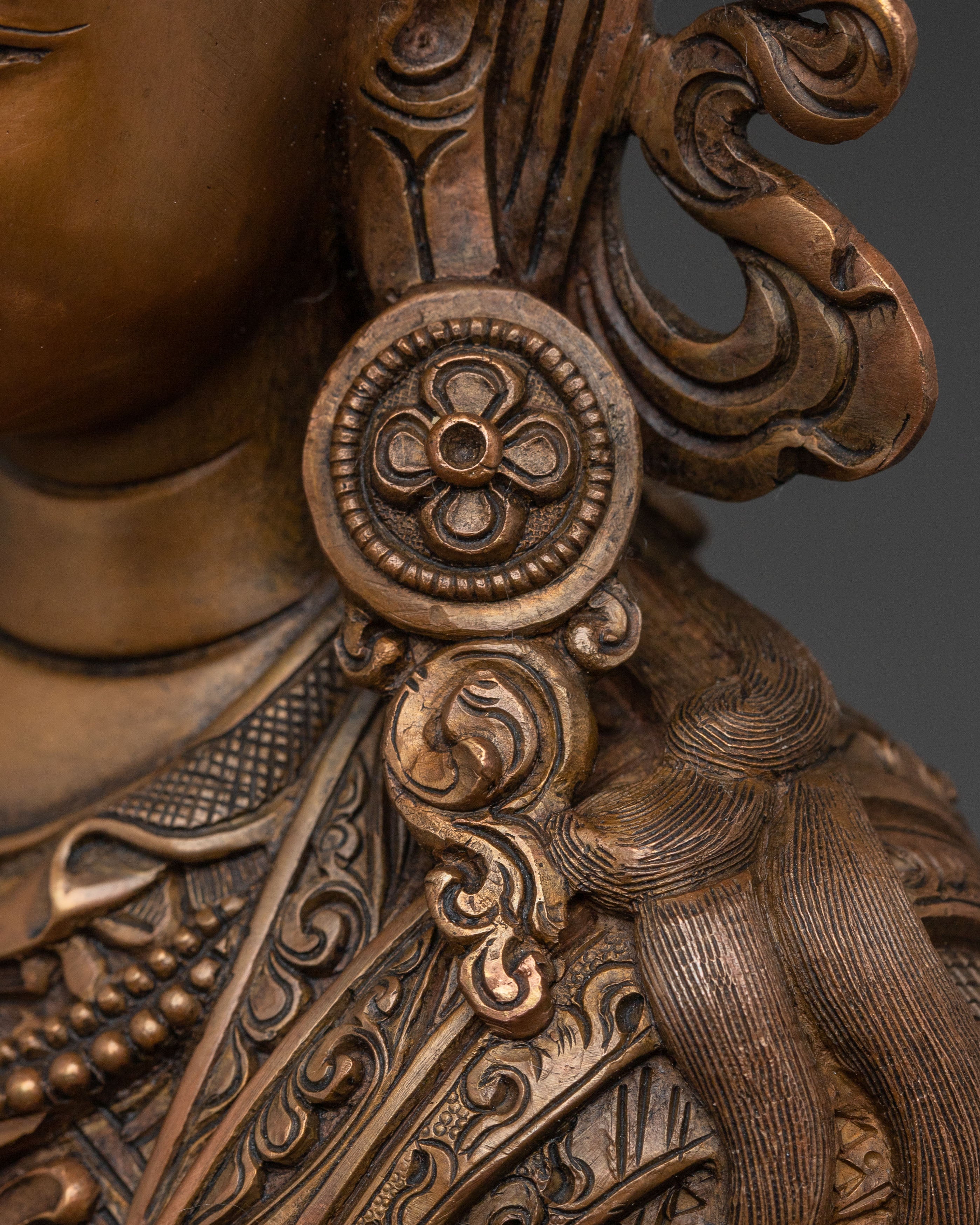 Padmasambhava Lotus Master Statue: Oxidized Copper Serenity