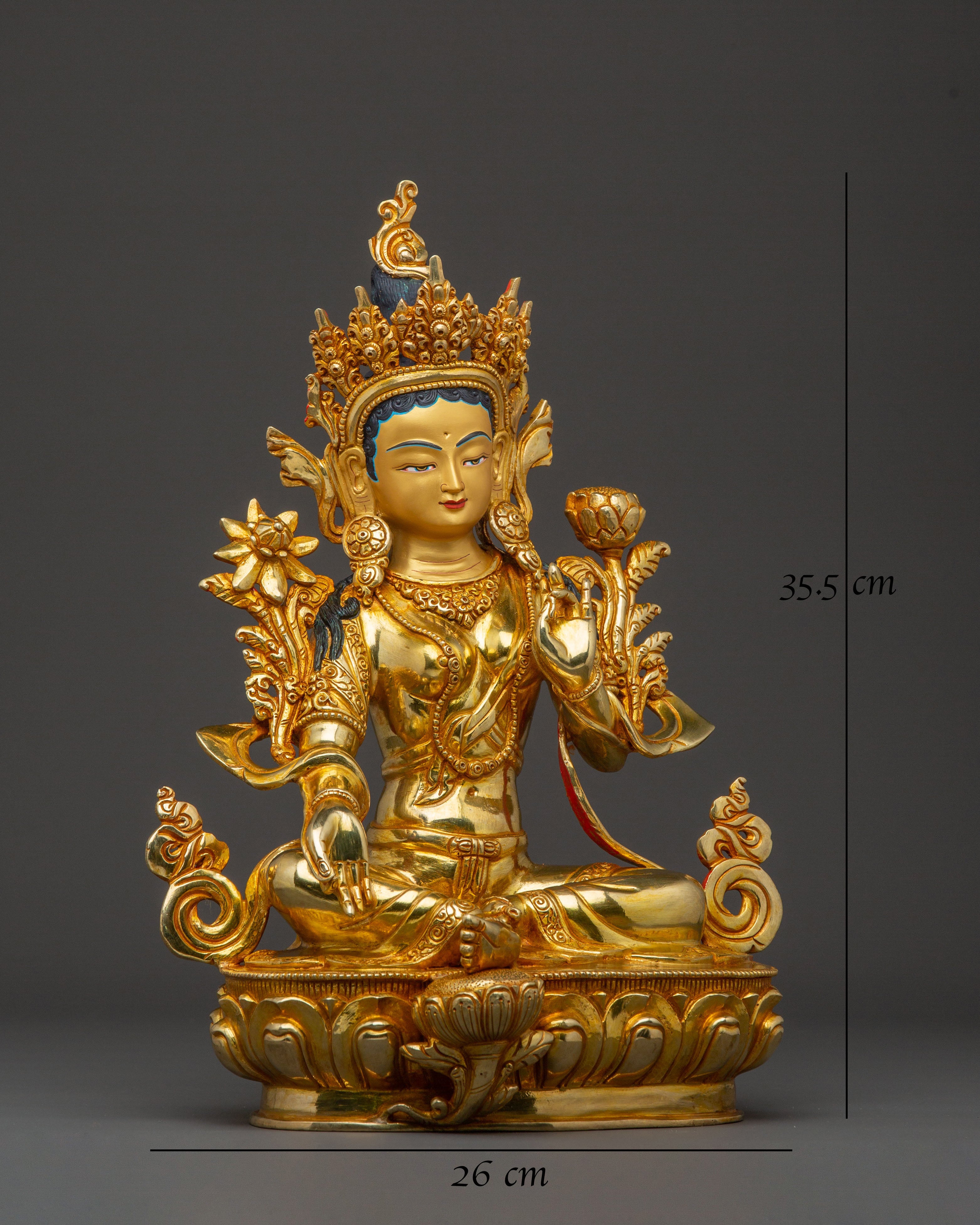 Green Tara Statue: Mother of Compassion - Radiant Gold Gilded