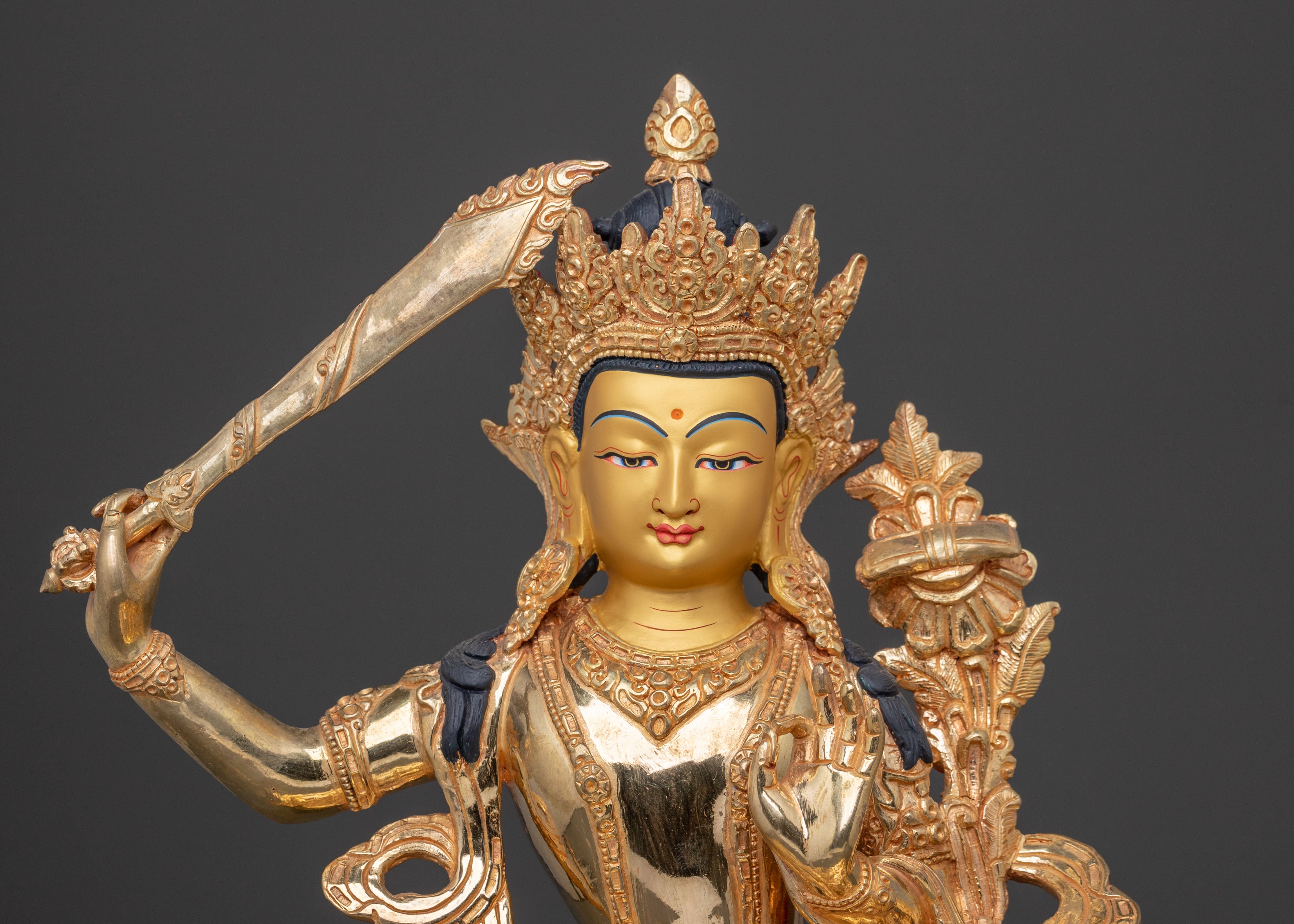 Manjushri Flaming Wisdom Statue | 24K Gold Gilded