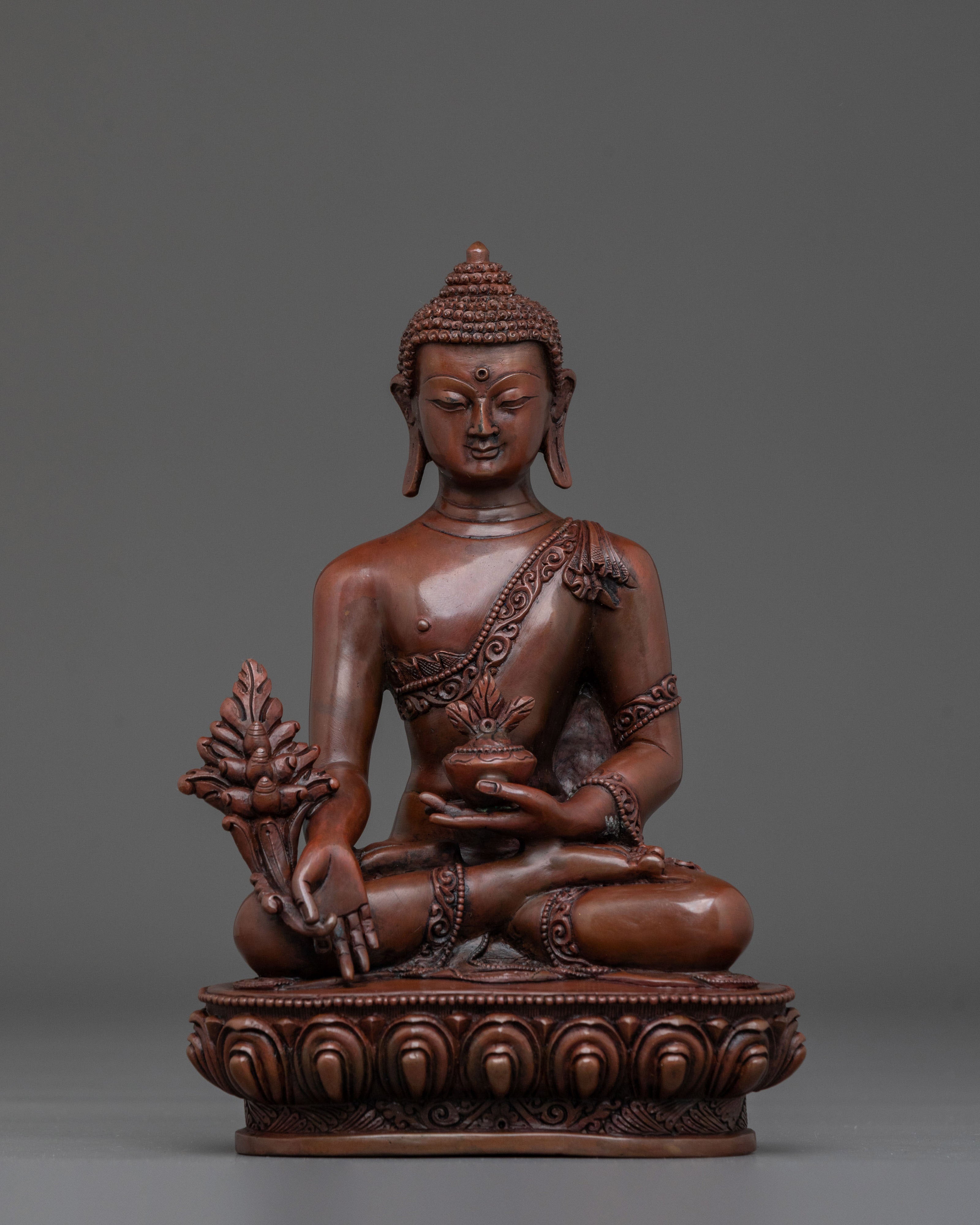Medicine Buddha Figurine of Spiritual Healing | Oxidized Copper Art