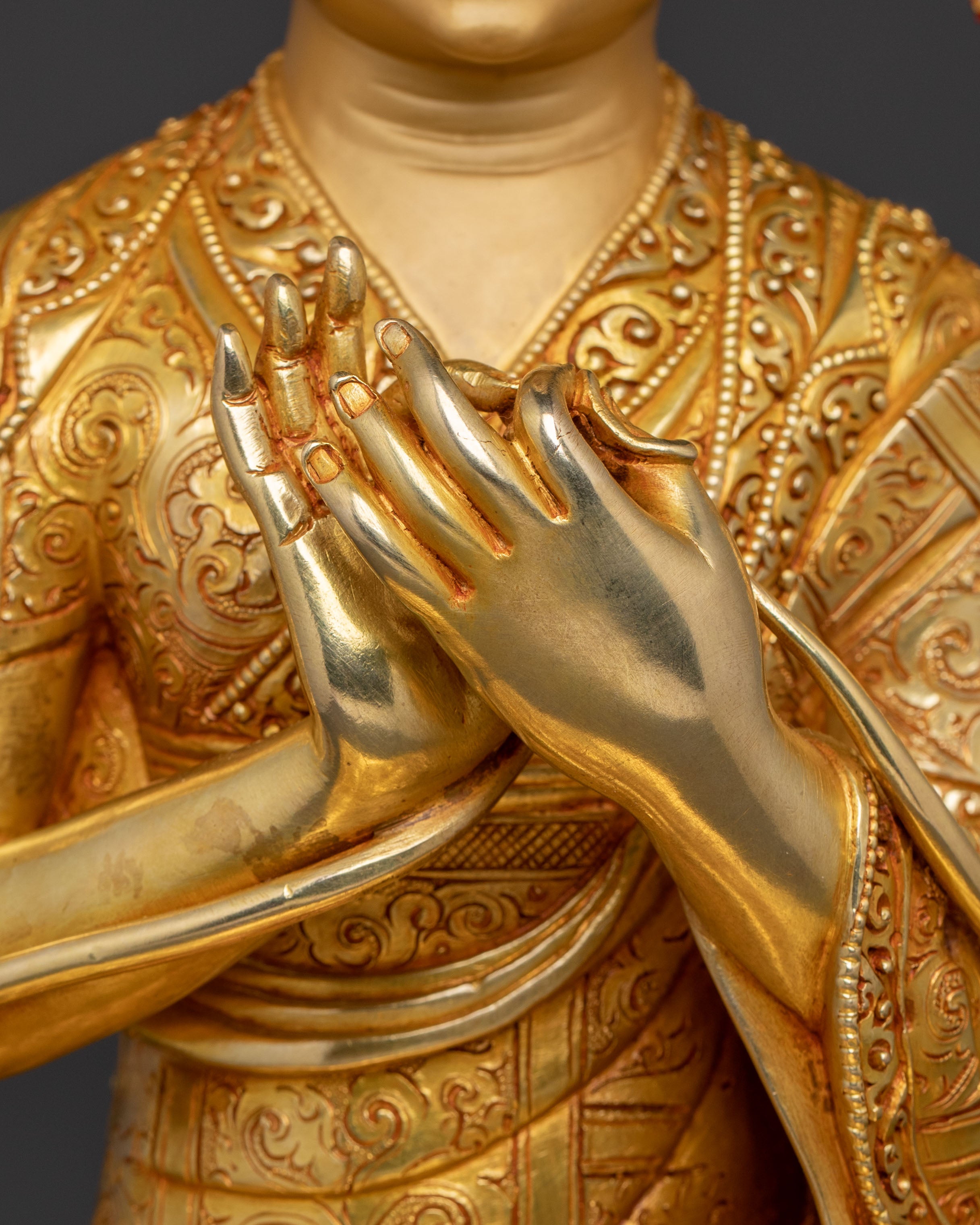 Buddhist Master Je Tsongkhapa Statue | Premium Gilded Copper