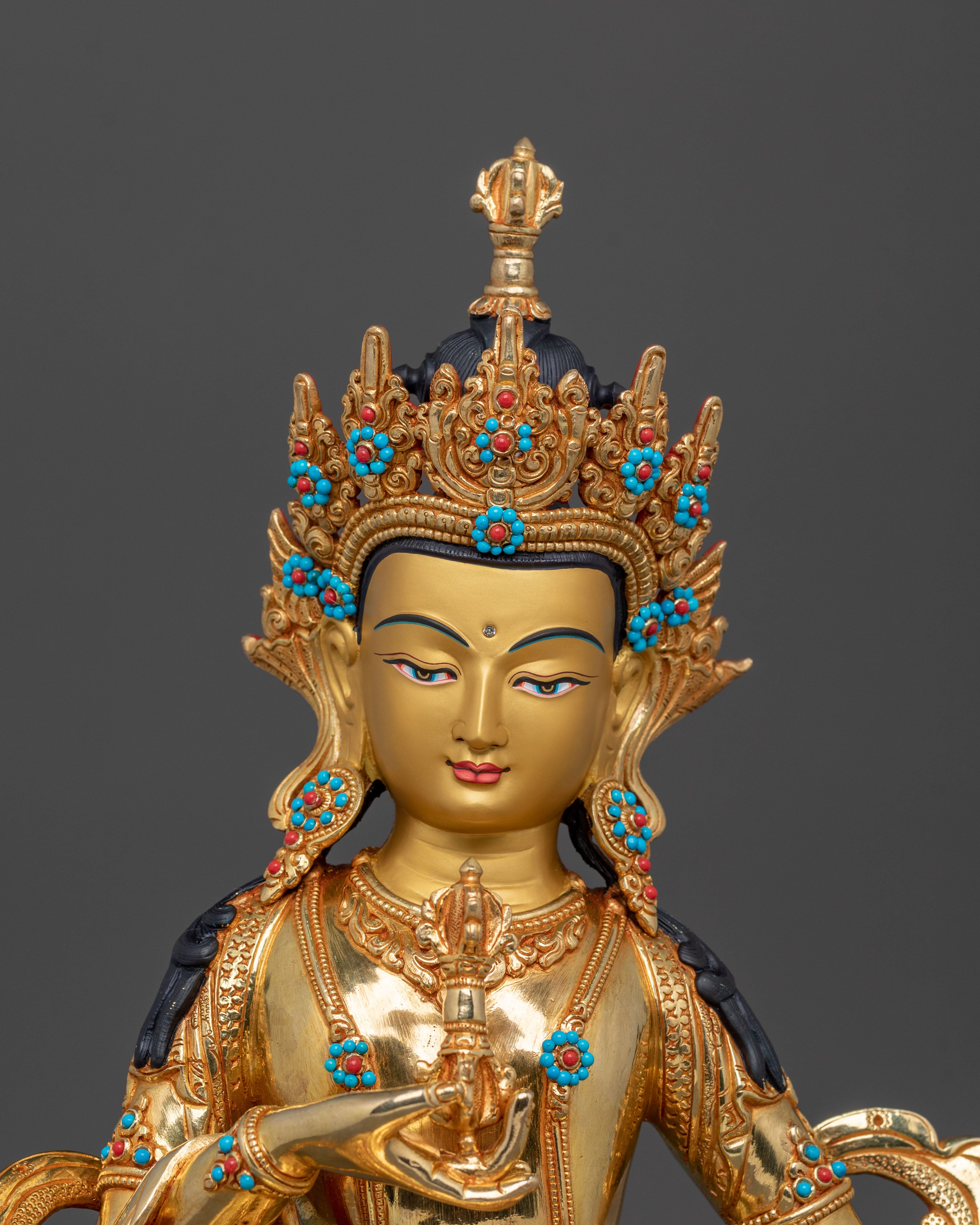 Vajrasattva Vajrayana Practice Sculpture in Gleaming Gold