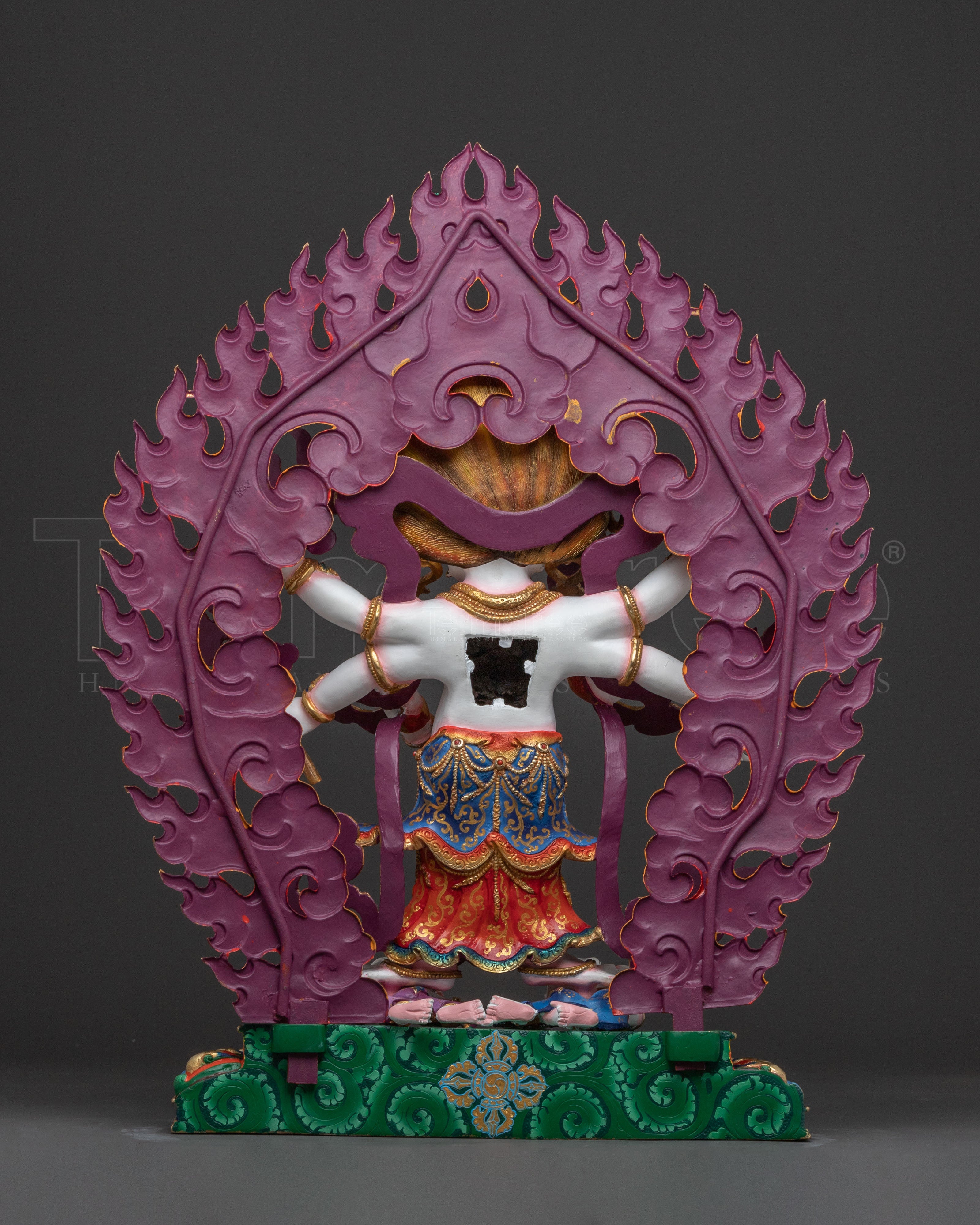 Handcrafted Copper White Mahakala Statue - Exquisite 24K Gilded Artistry
