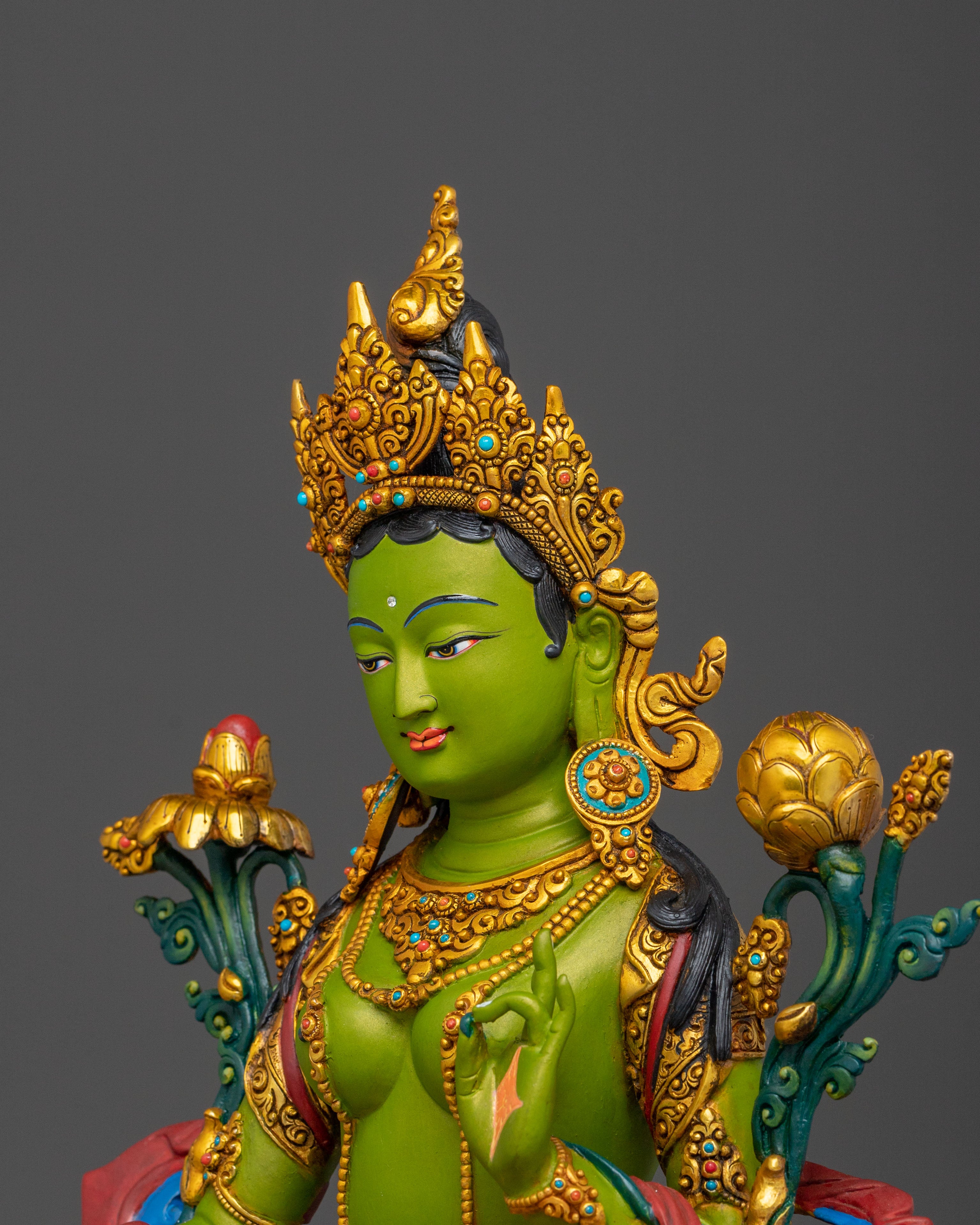 Handcrafted Green Tara Spiritual Statue | Home Decor