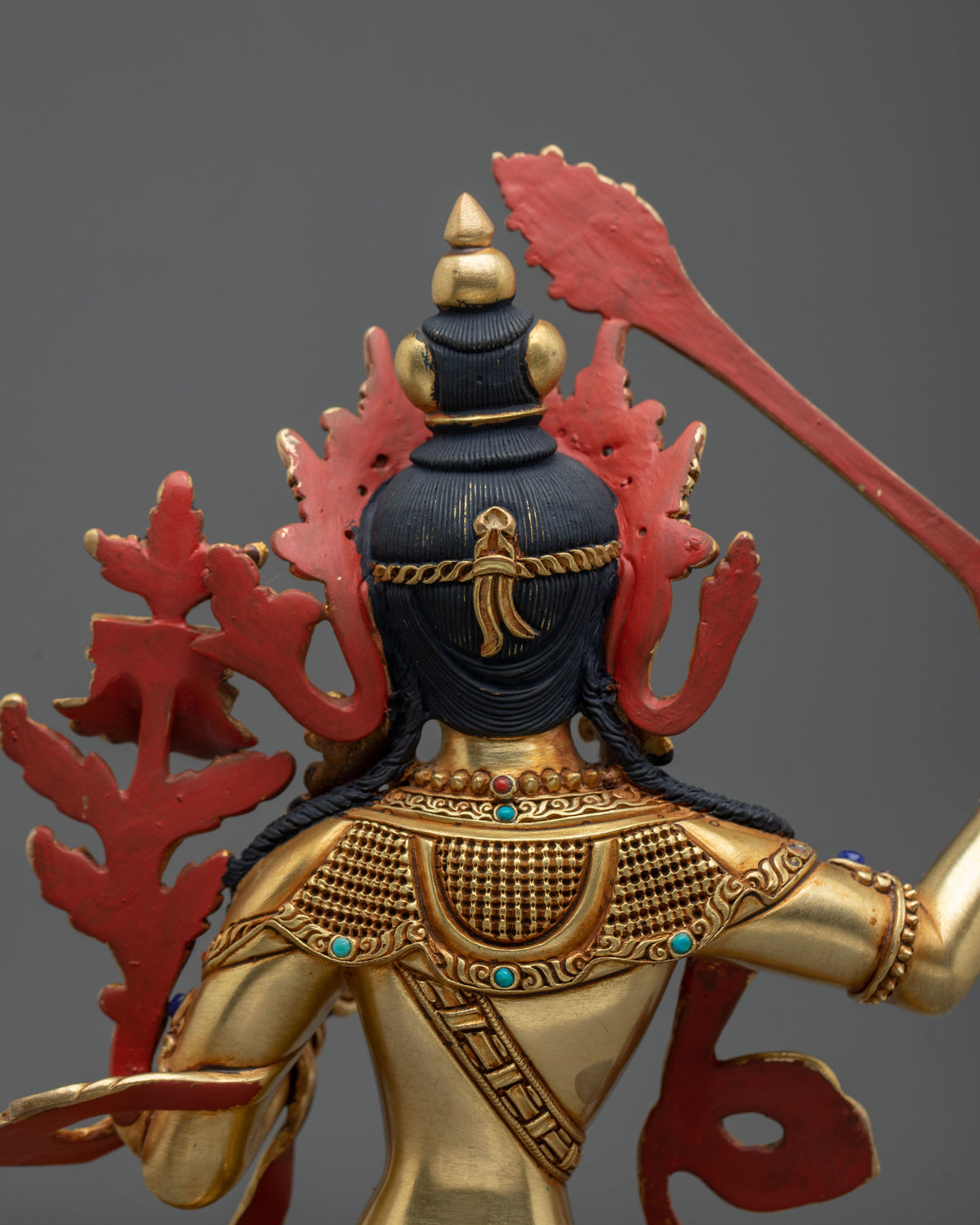 Hand-Carved Manjushri Sculpture | 24K Gold Gilded Statue