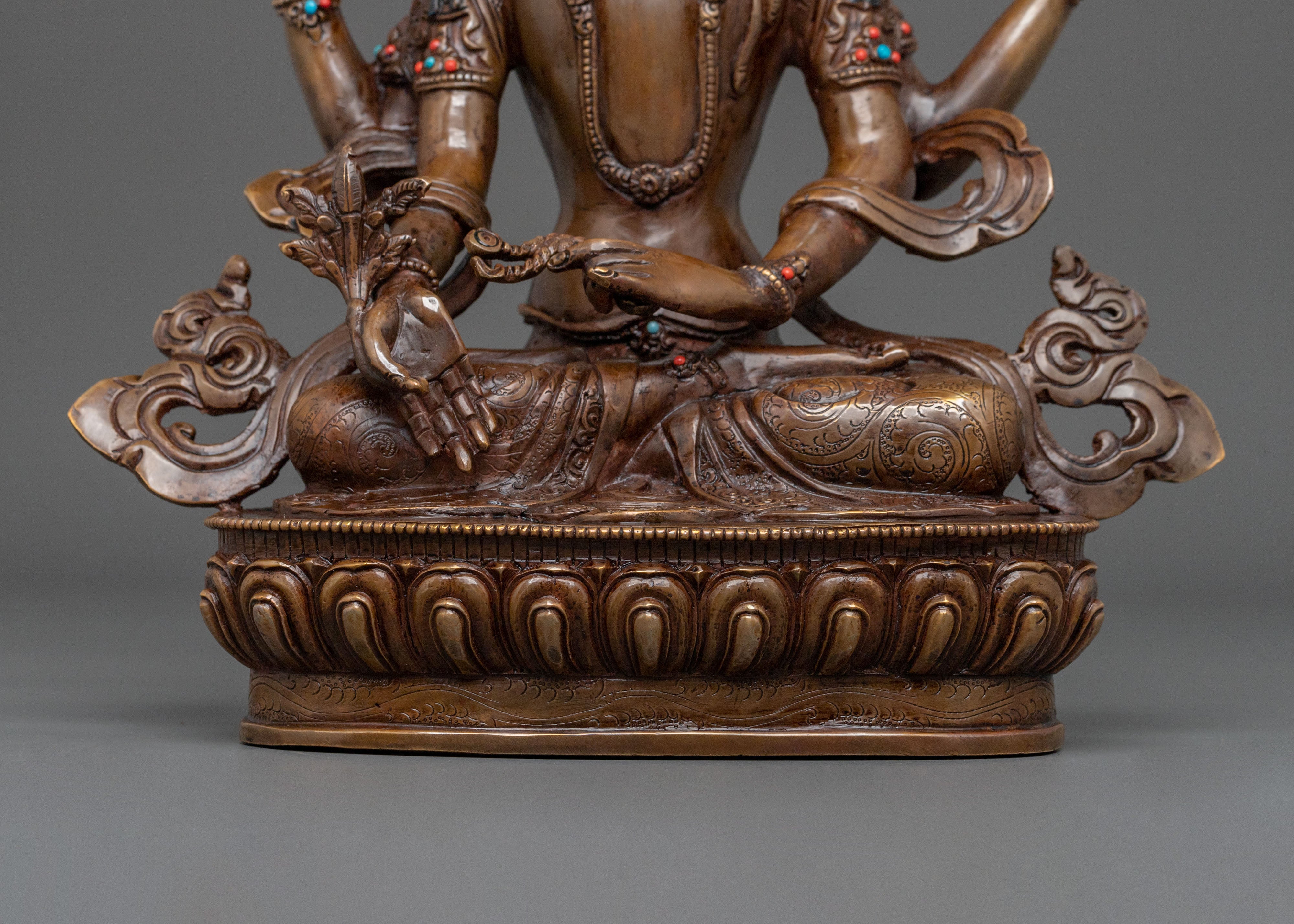 Four-Armed Chenrezig Golden Sculpture | Home Decor