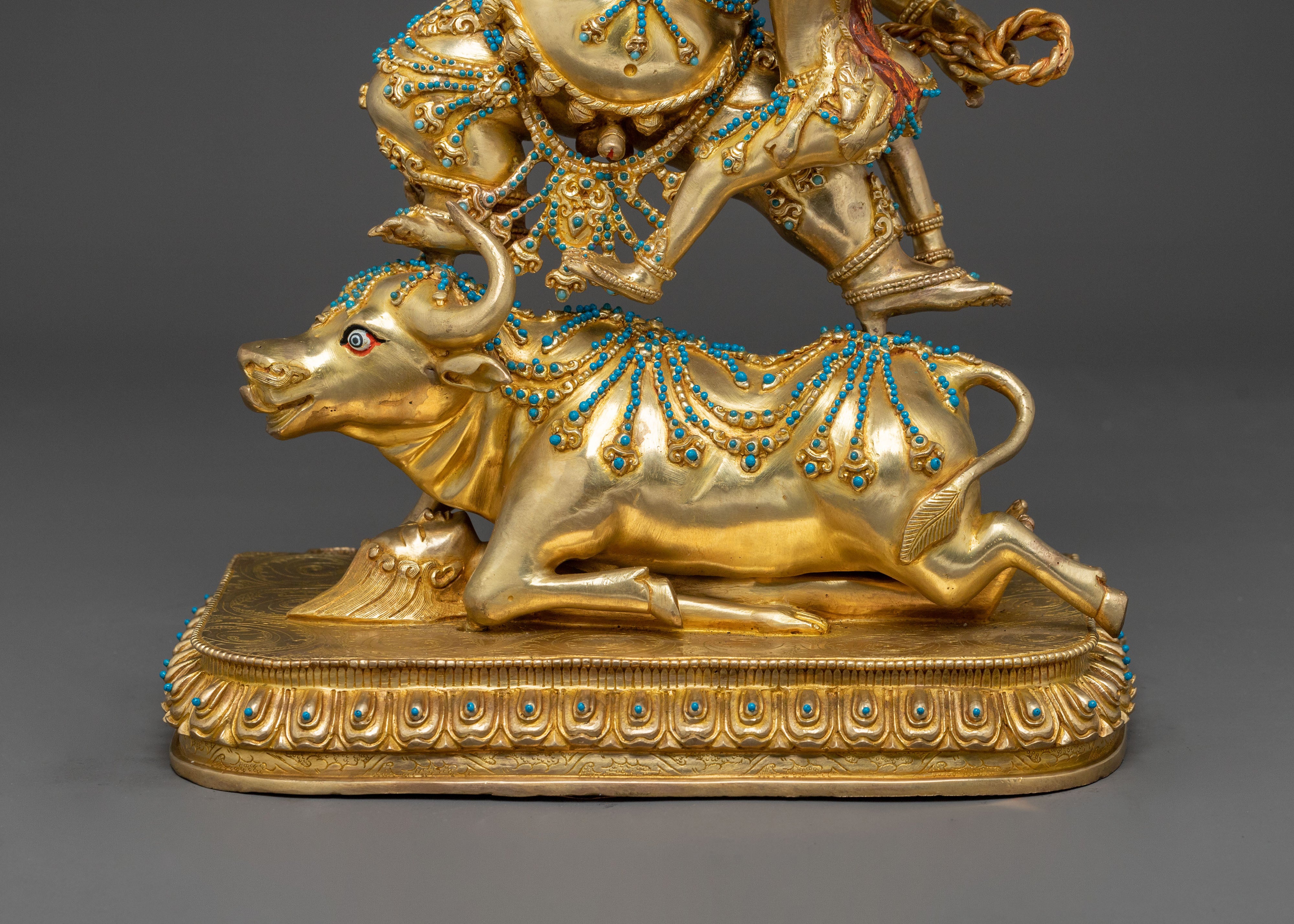 Yama Dharmaraja Sacred Statue: 24K Gold Gilded Protector