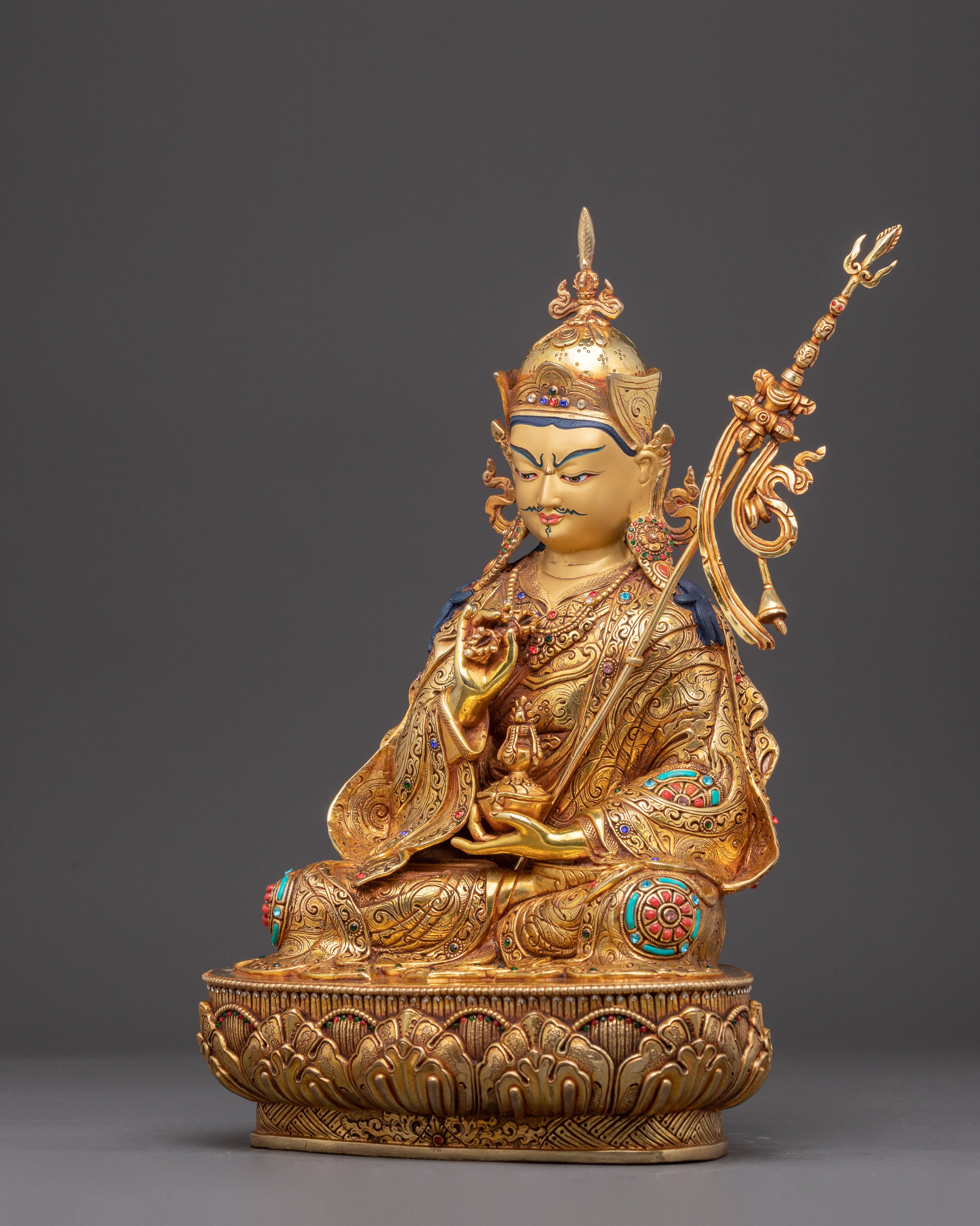 Handmade Golden Statue of Guru Tsyoke Dorje | Traditional Tibetan Icon