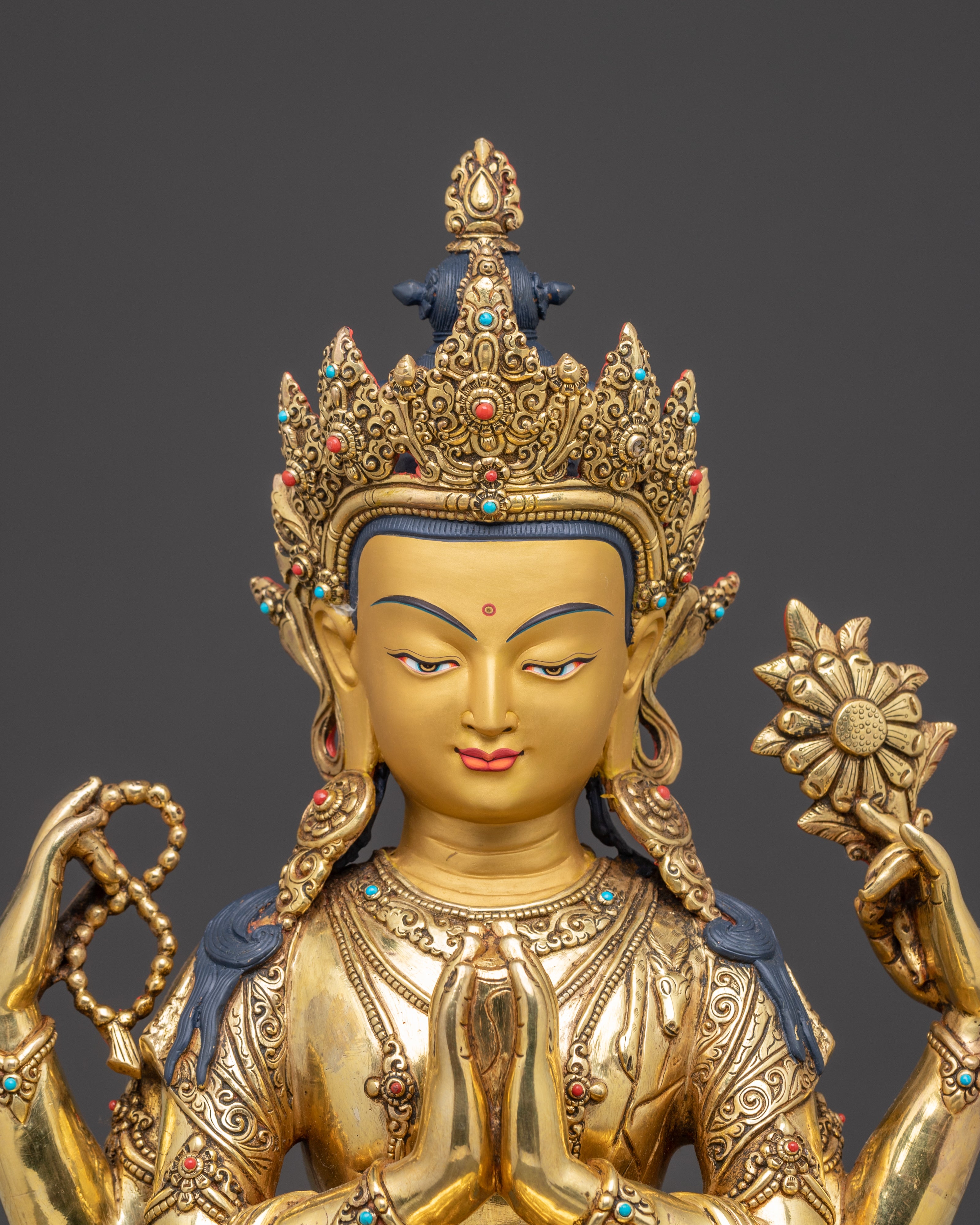 Handmade Golden Avalokiteshvara Statue | The Compassion Bodhisattva