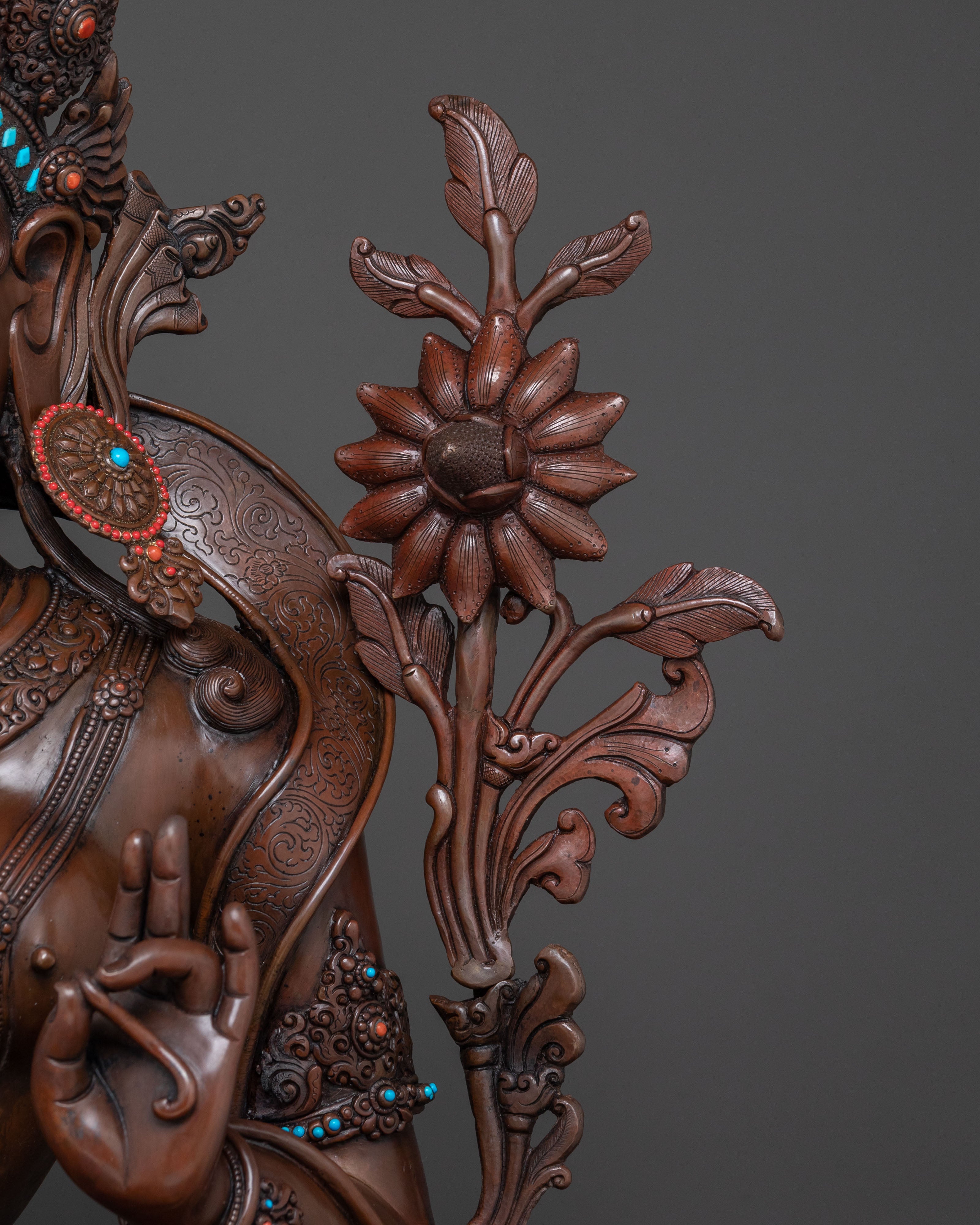 Green Tara Statue Savior of All - Oxidized Copper Serenity