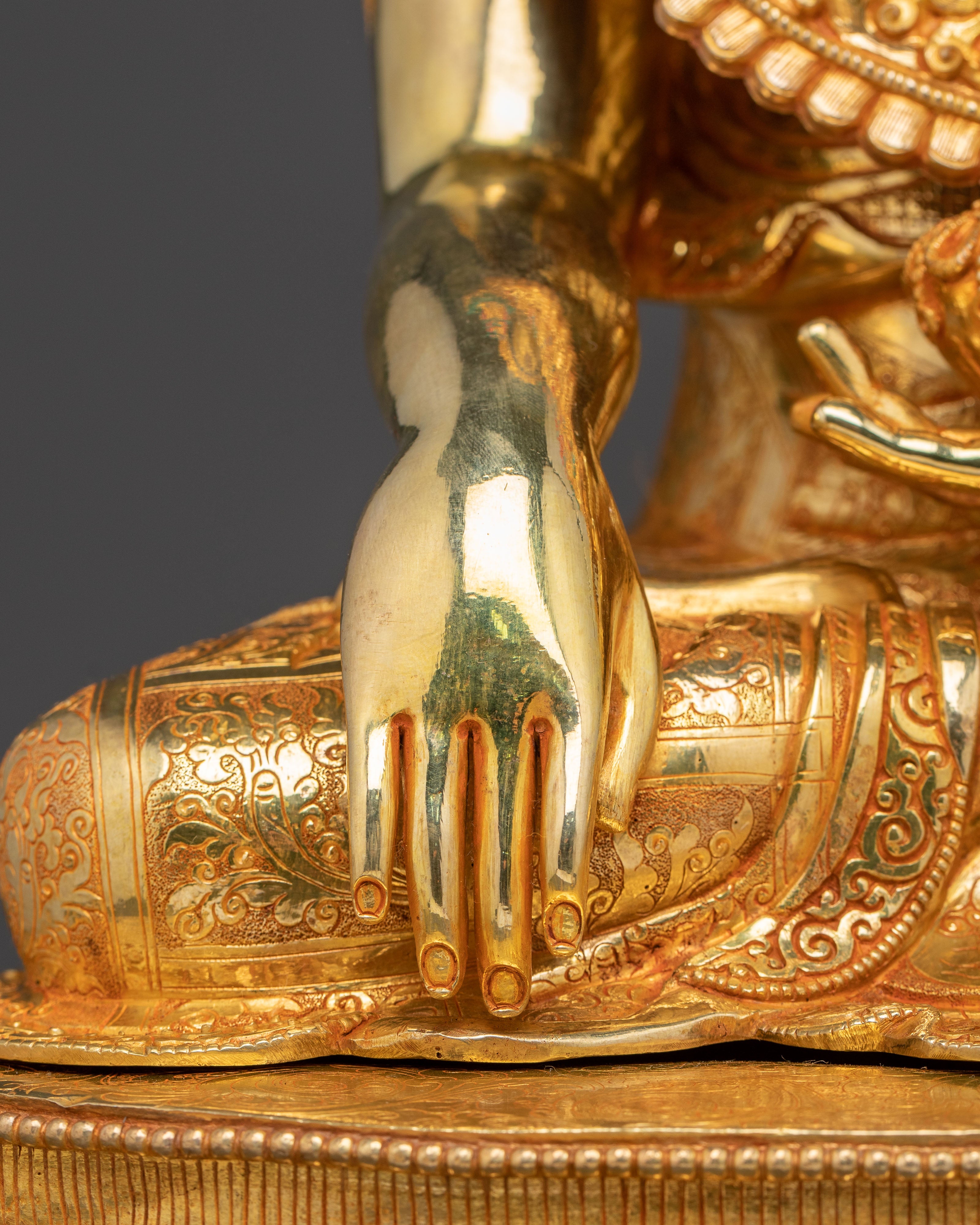Crown Shakyamuni Buddha Statue - 24K Gold Gilded Art