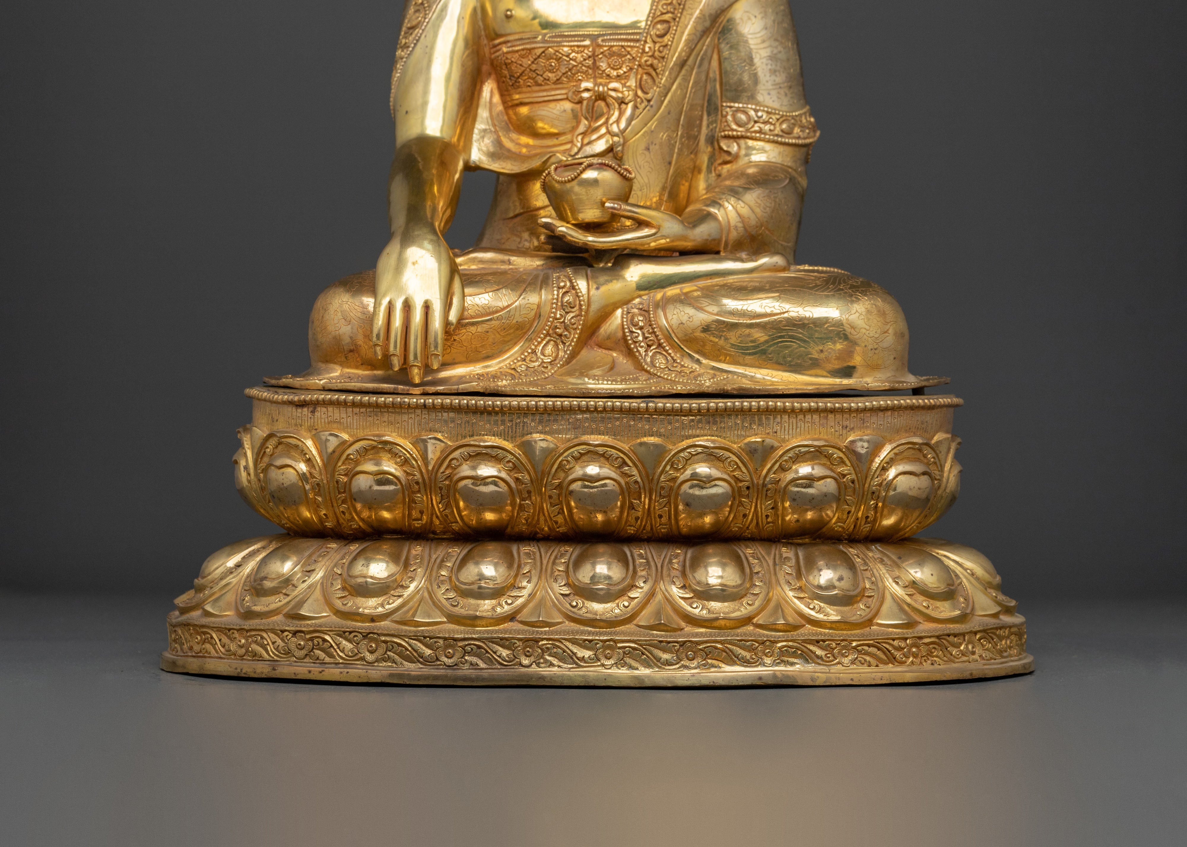 Dharma Teacher Shakyamuni Buddha Sculpture with 24K Gold Gliding