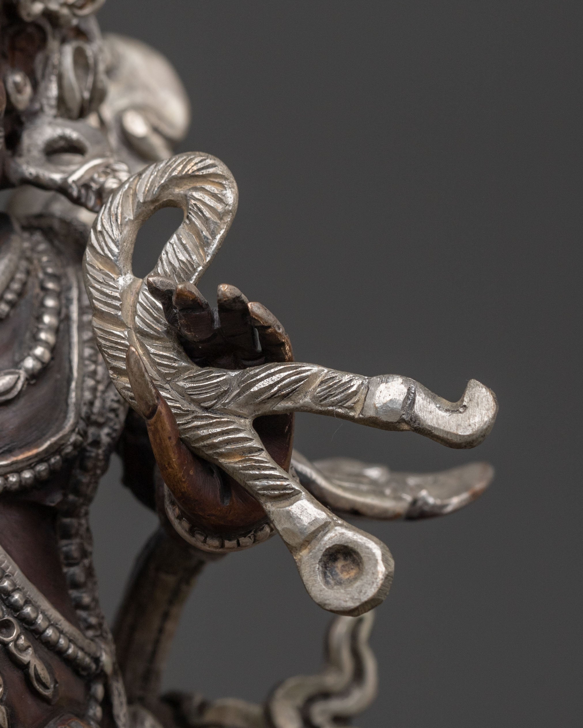 Vajrapani Himalayan Statue in Oxidized Copper and Silver