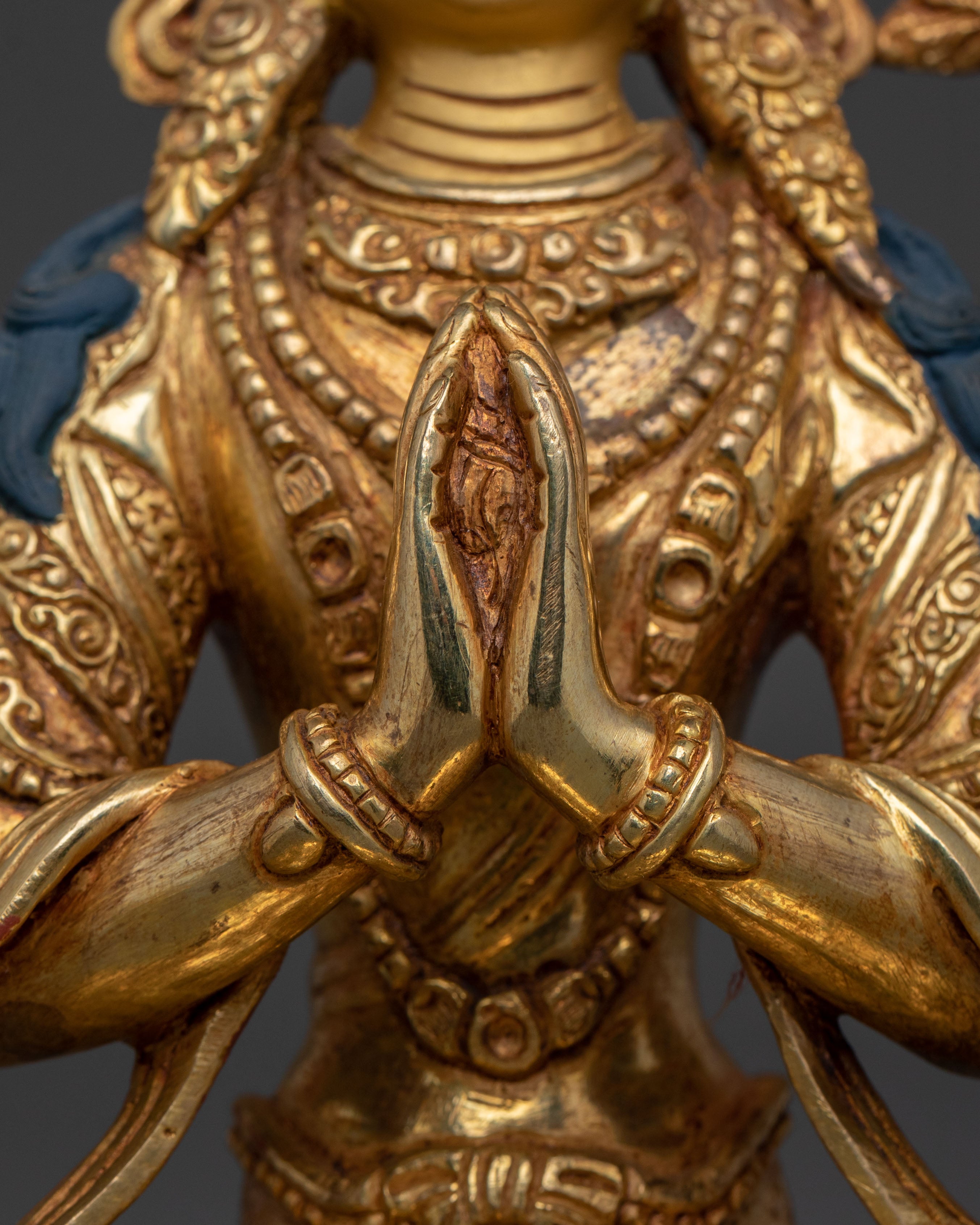 Radiant Bodhisattva Chenrezig Statue: 24K Gold Gilded