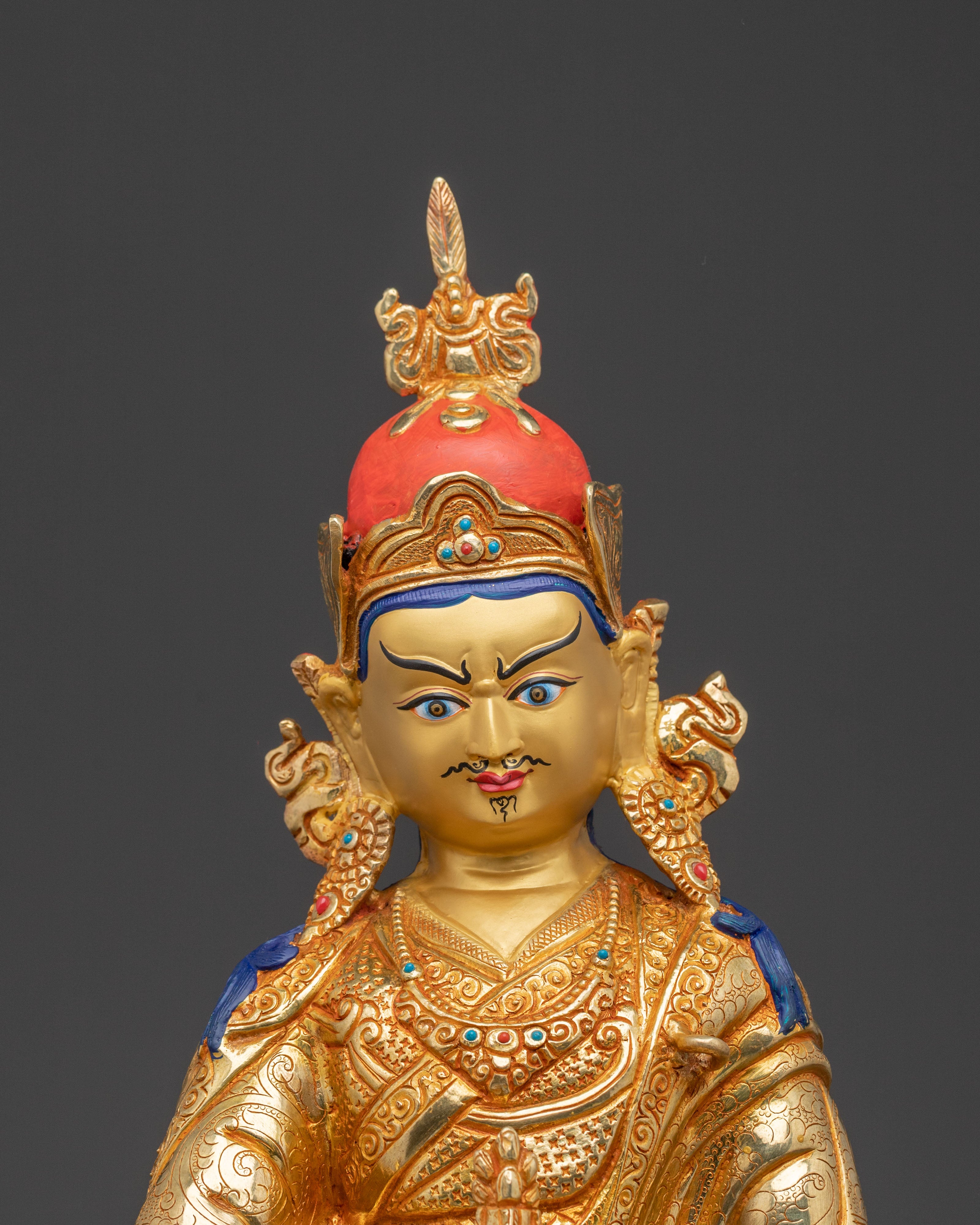 24k Gold Gilded Guru Rinpoche Spiritual Statue with Exquisite Artistry
