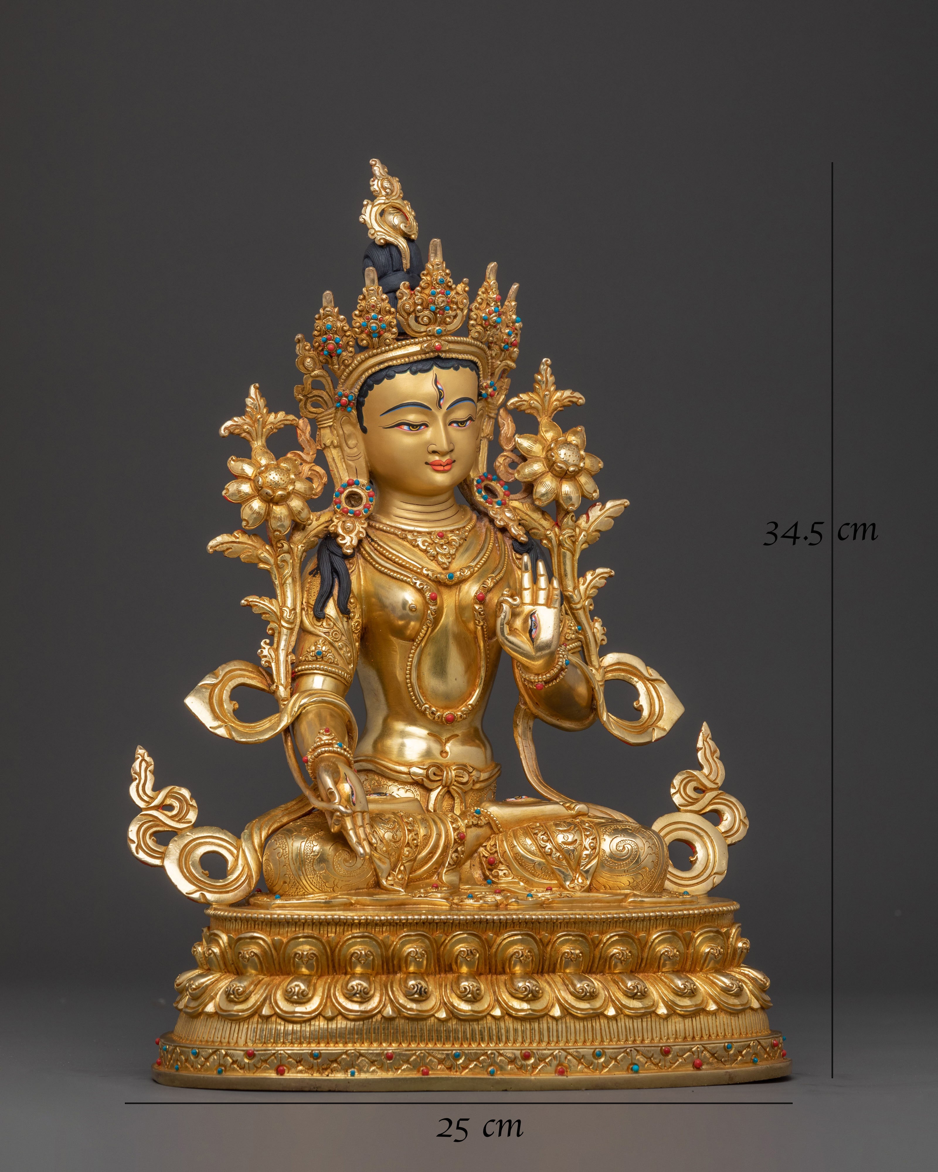 Radiant Golden Statue of White Tara | Copper Handcrafted Sculpture