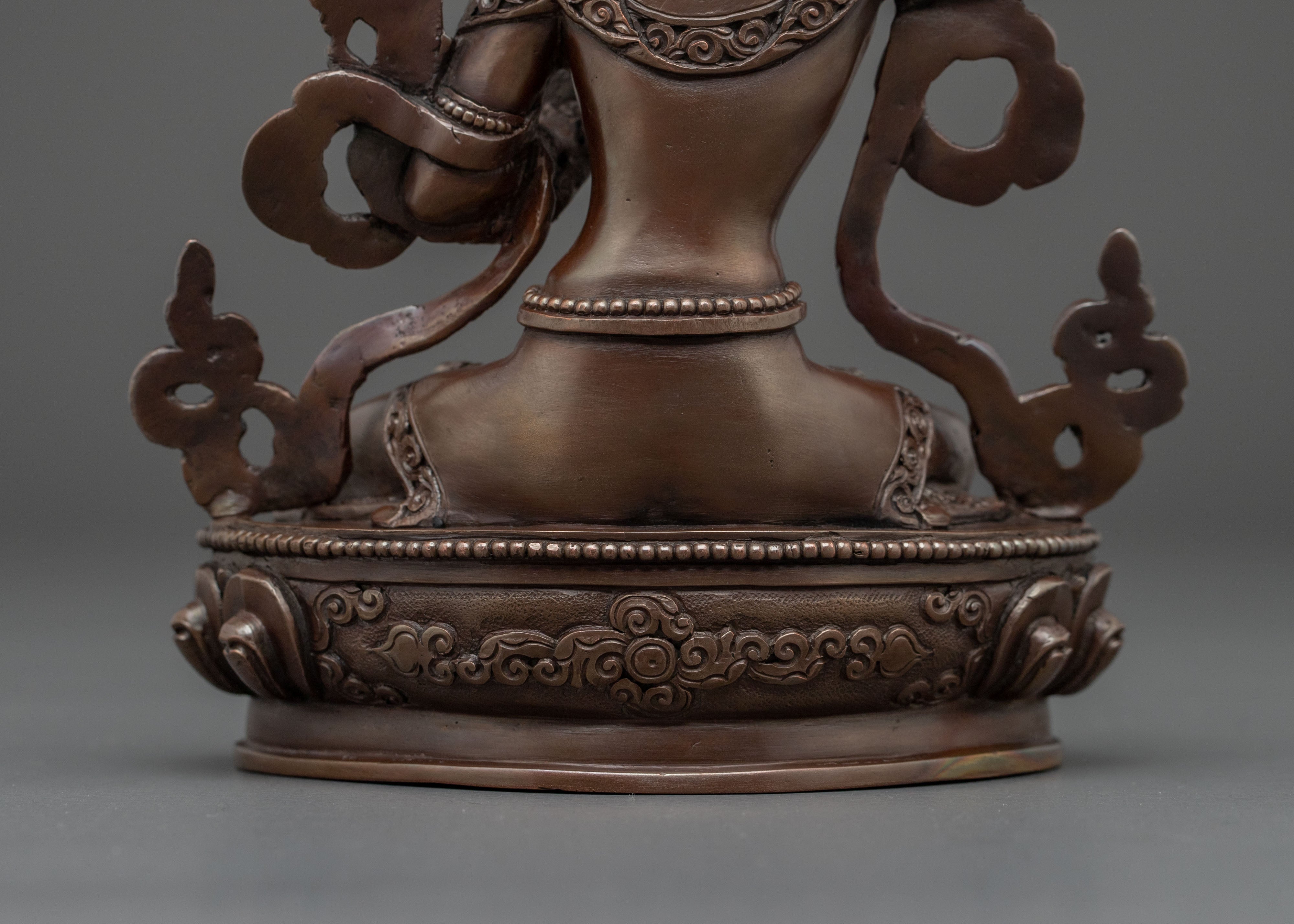 Manjushri Tibetan Buddhist Sculpture in Oxidized Copper