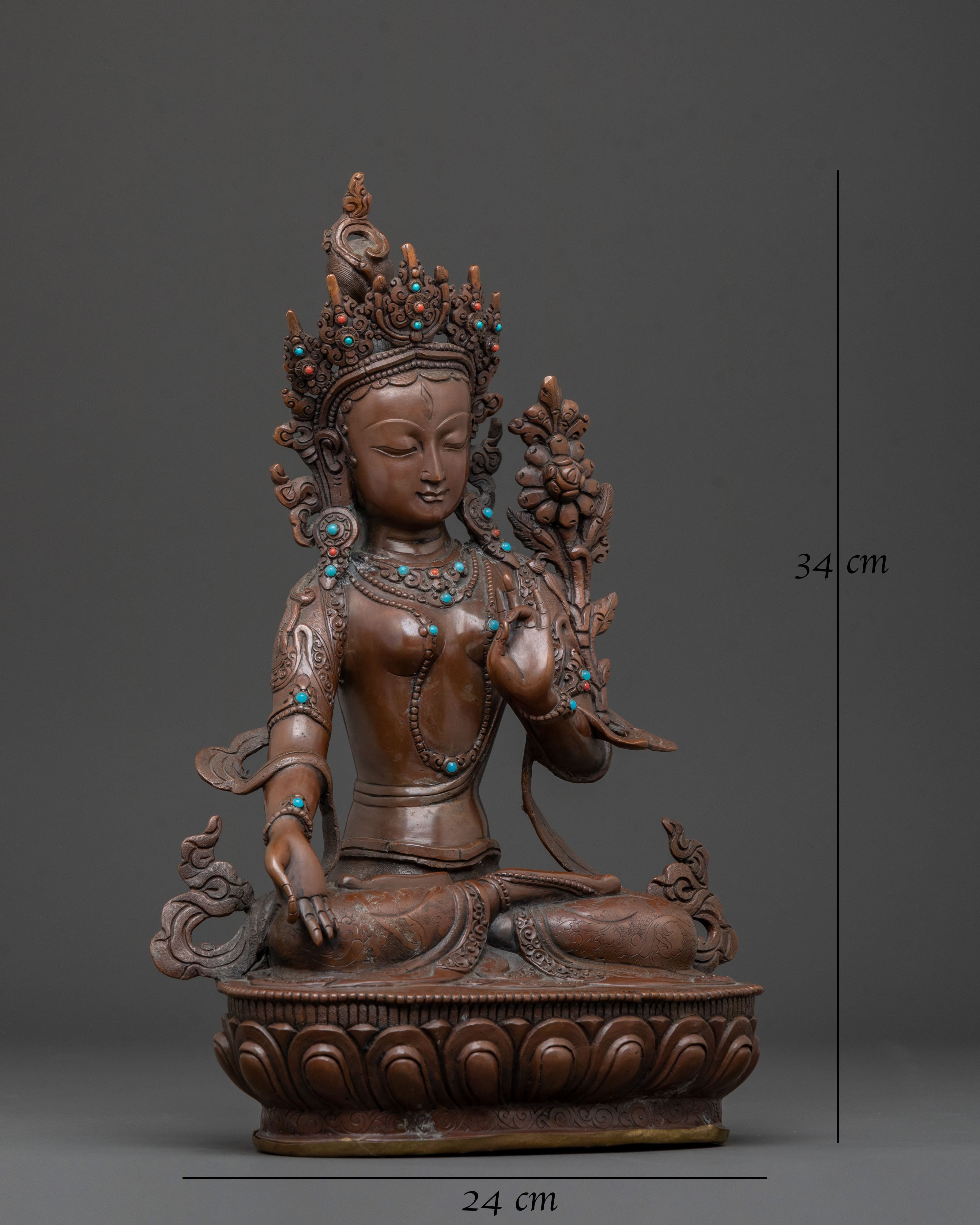 White Tara Copper Statue for Spiritual Decor | Traditional Sculpture