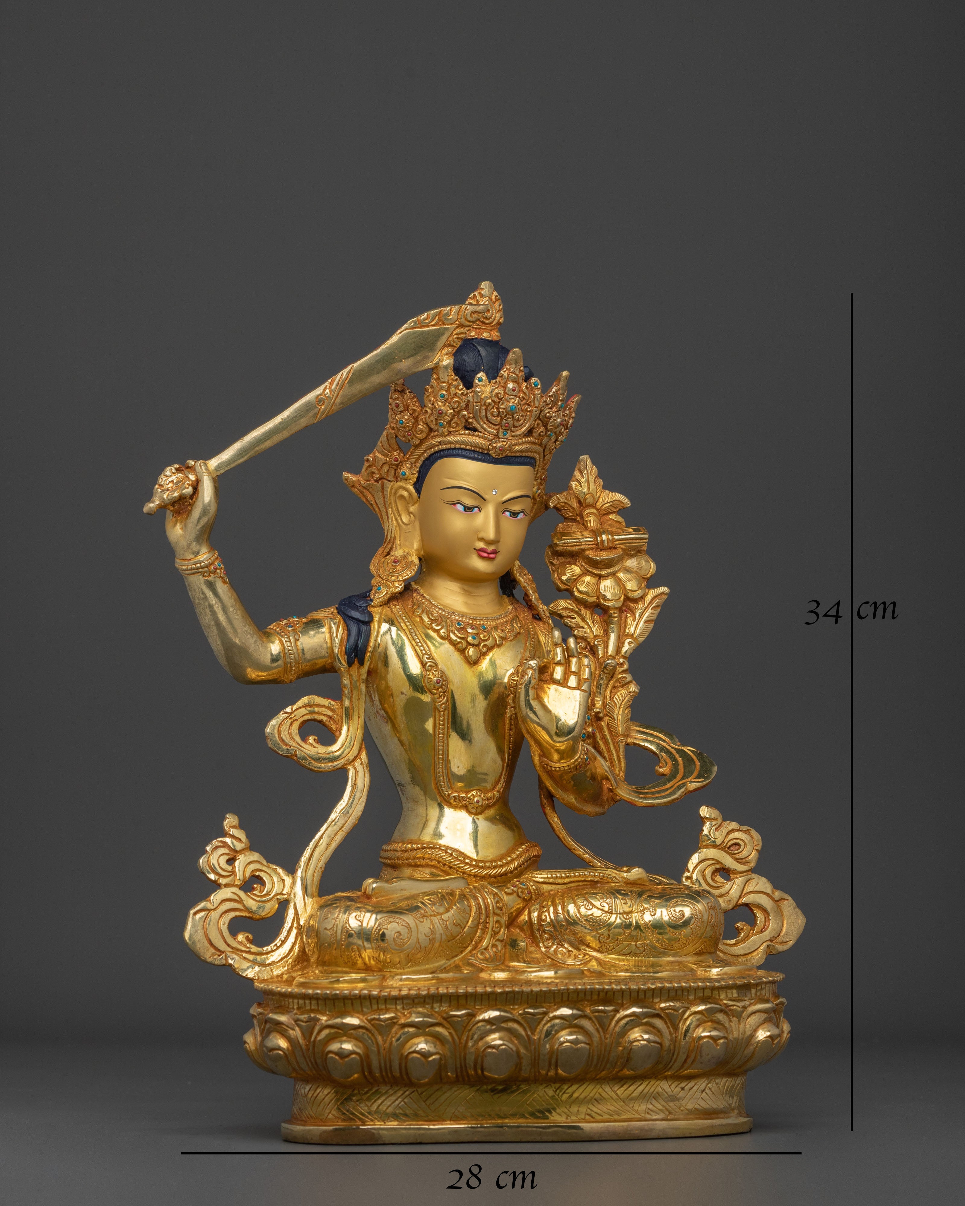 Manjushri Bodhisattva Statue | 24K Gold Gilded Figurine