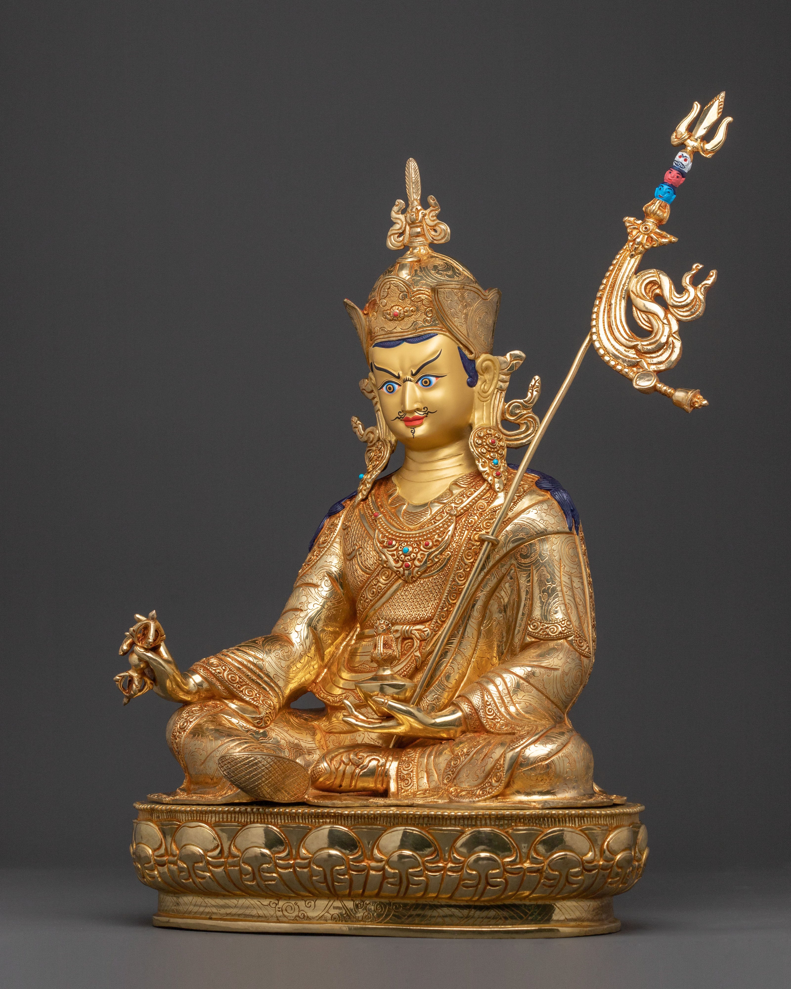 Guru Rinpoche Spiritual Statue: 24K Gold Gilded Art