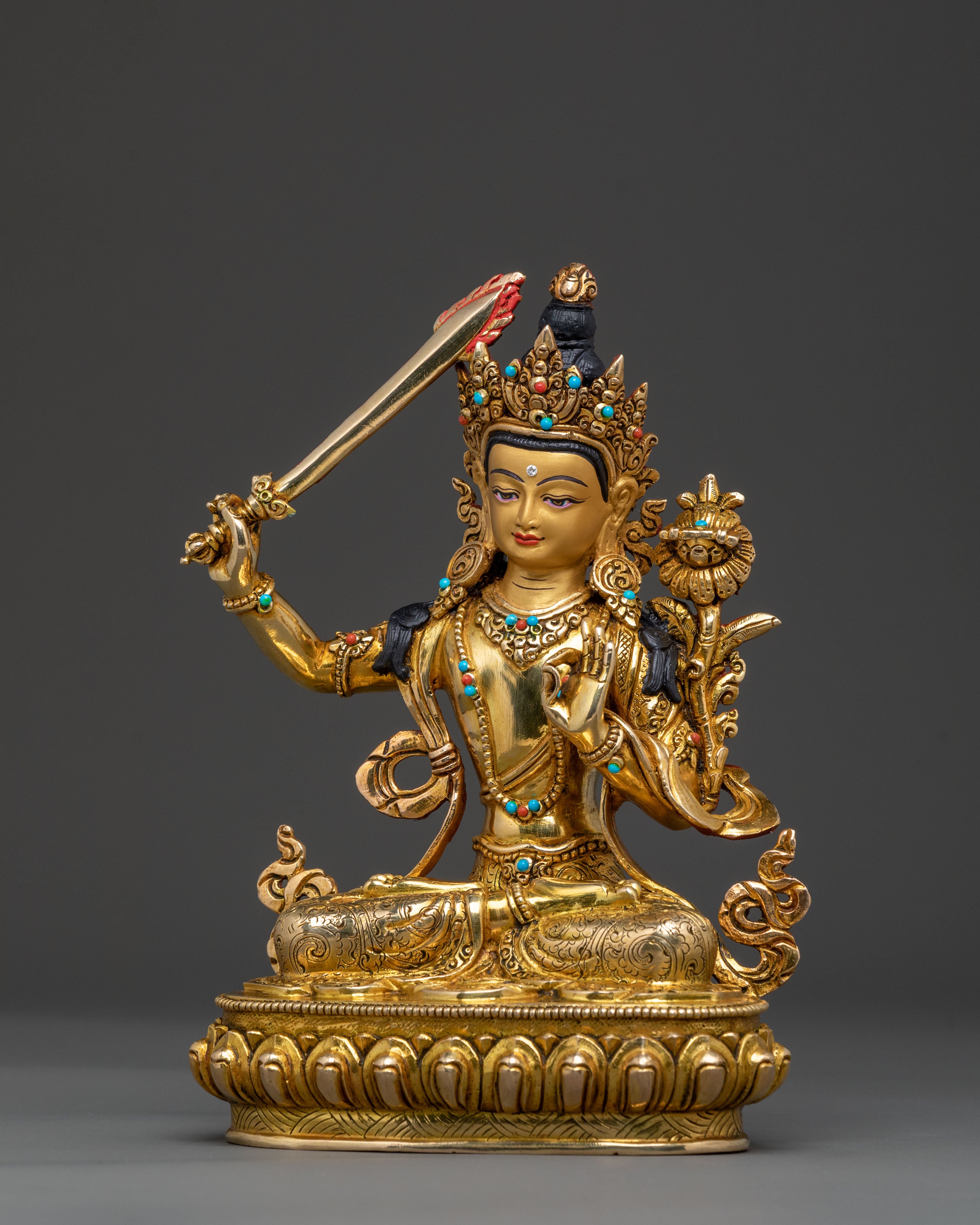 Manjushri Golden Statue | Sacred Home Decor