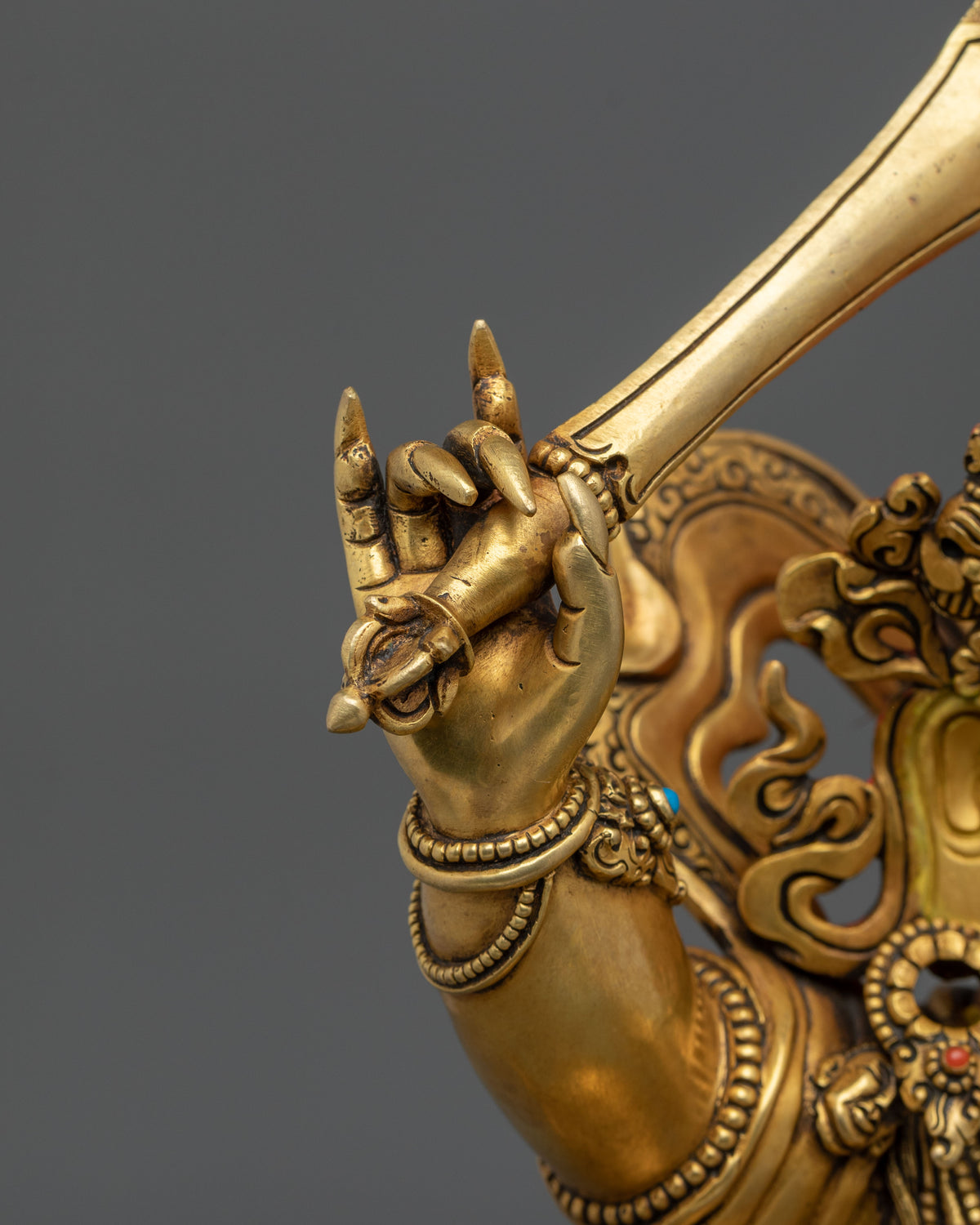 Black Manjushri Copper Figurine – 24K Gold Gilded Premium Artistry
