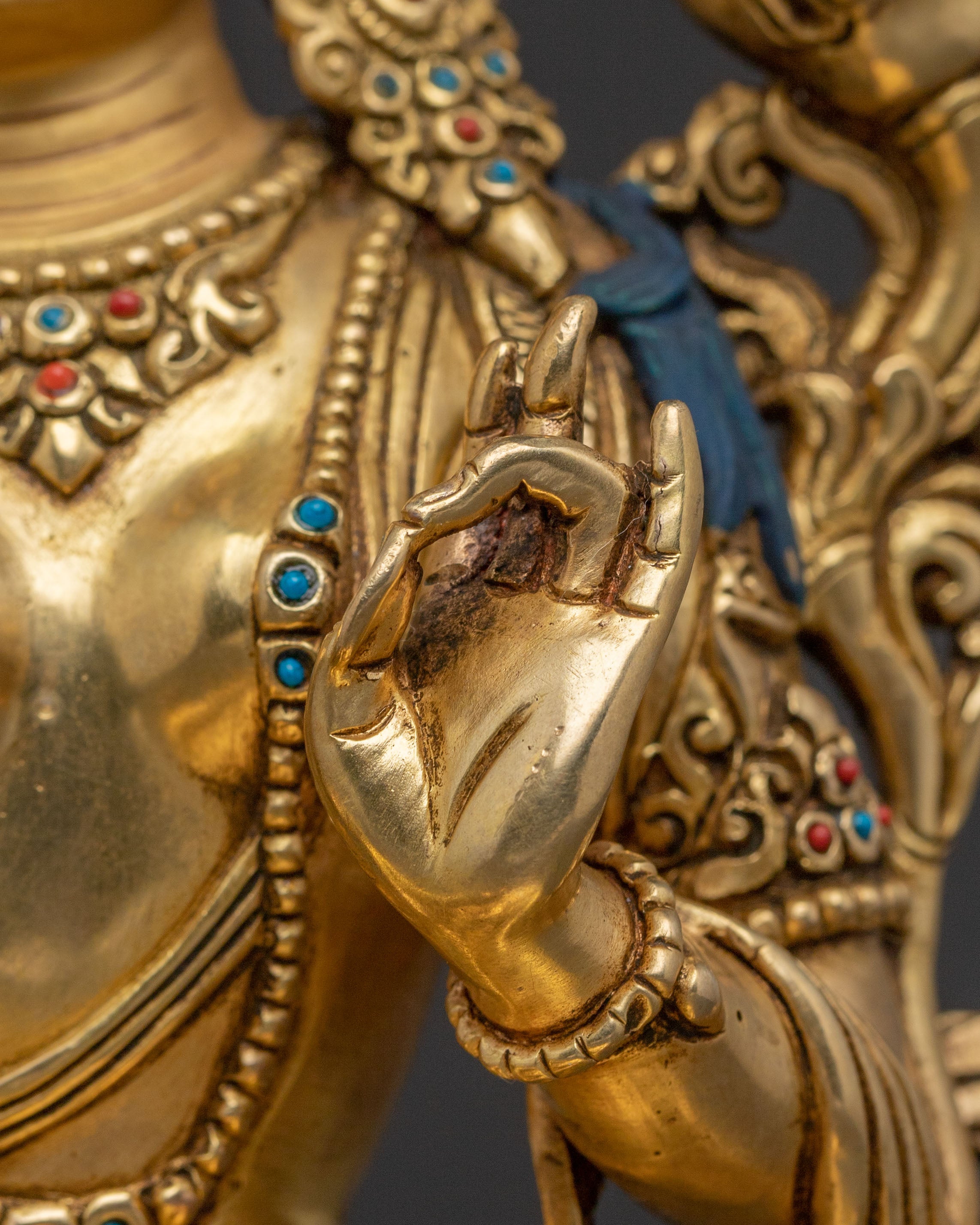 Serene Green Tara Sacred Statue – Gilded Copper Artwork