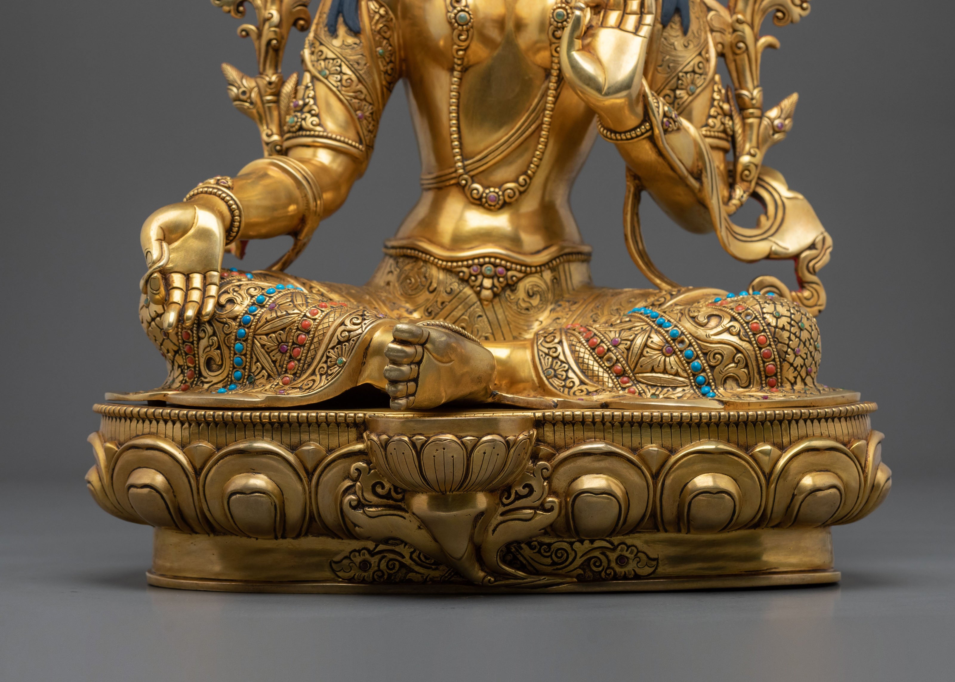 Tibetan Protector Figurine Green Tara in 24K Gold Gilded Copper