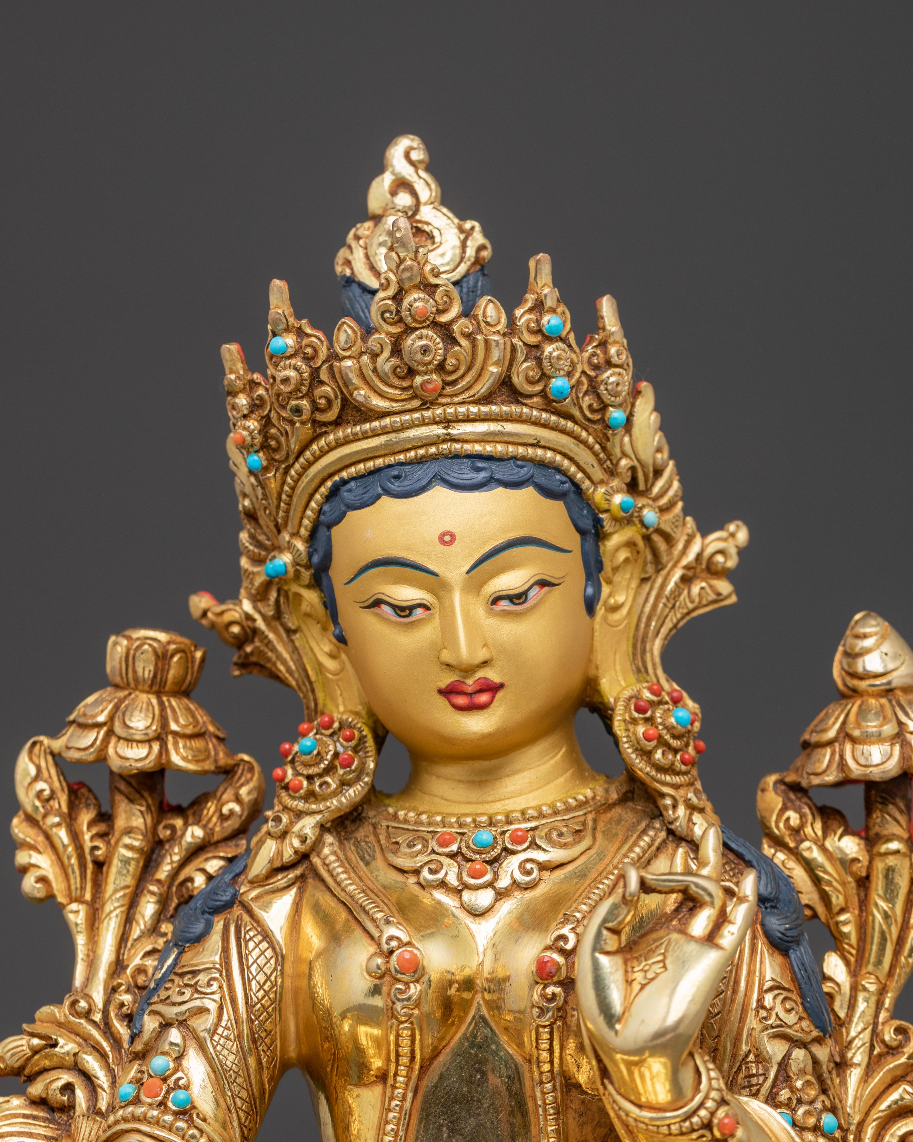 Handcrafted Peaceful Mother Green Tara Statue | Goddess of Compassion