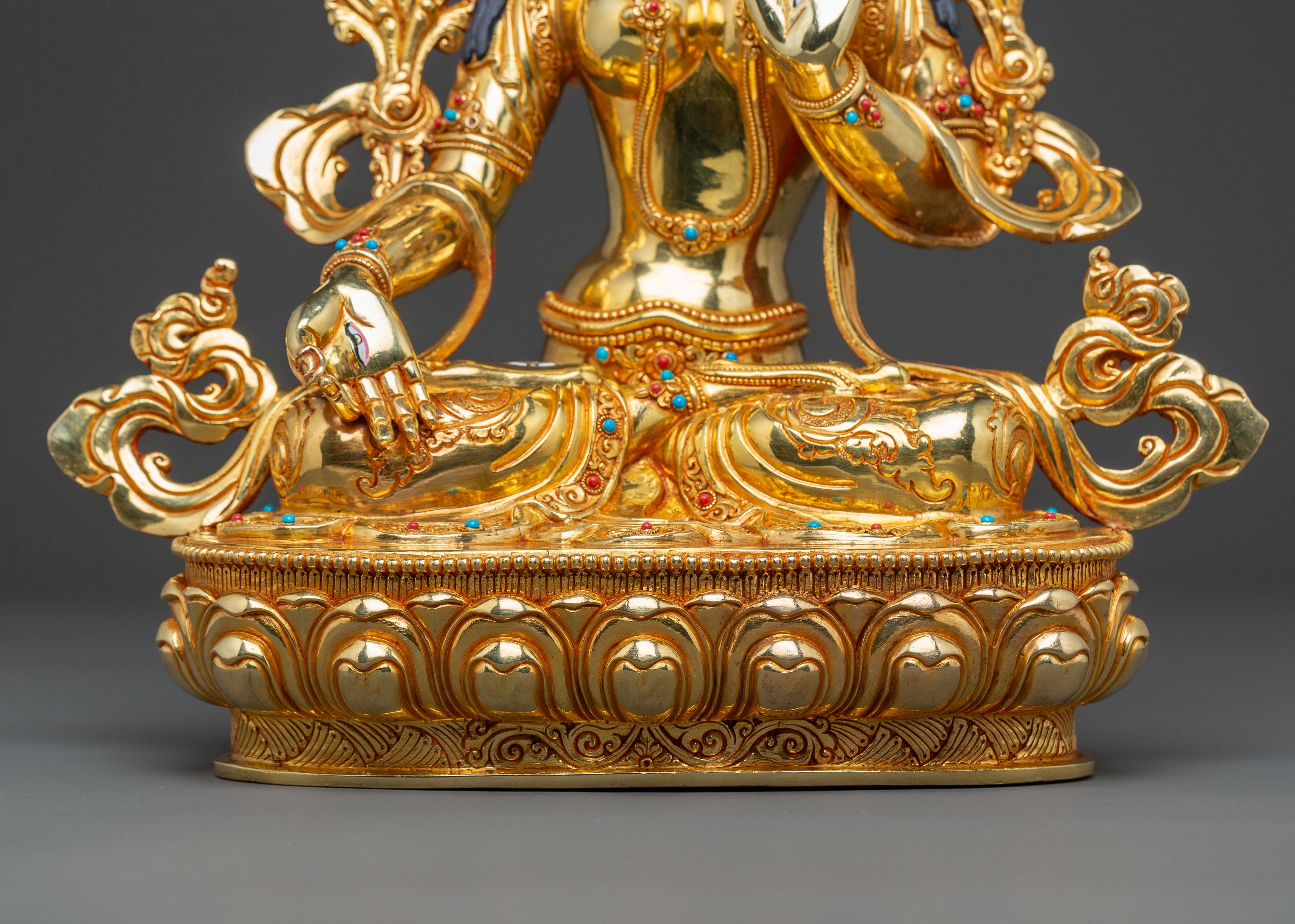 Handcrafted White Tara Spiritual Statue: 24K Gold Gilded Masterpiece