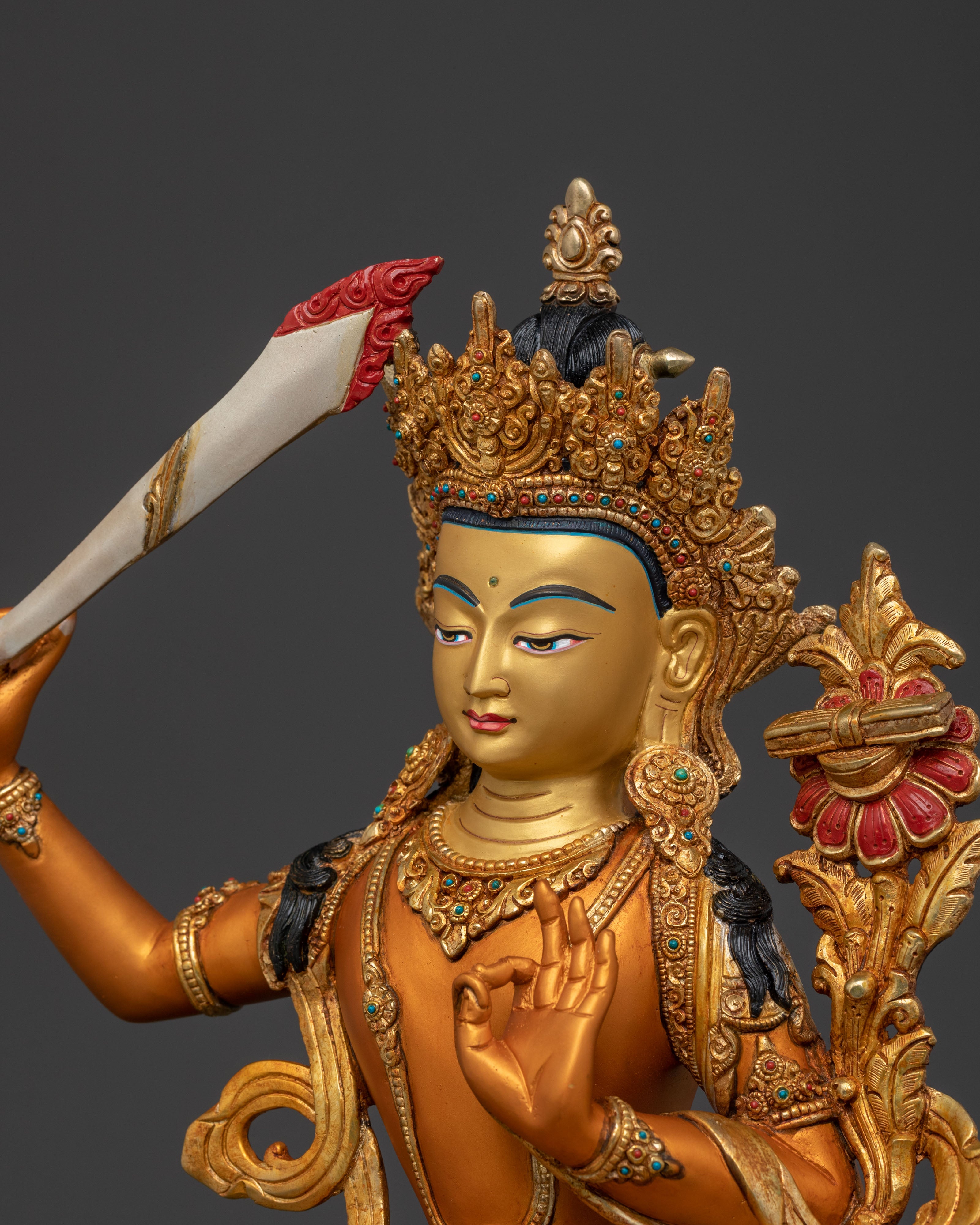 Manjushri Wisdom Statue | 24K Gold Gilded Figure