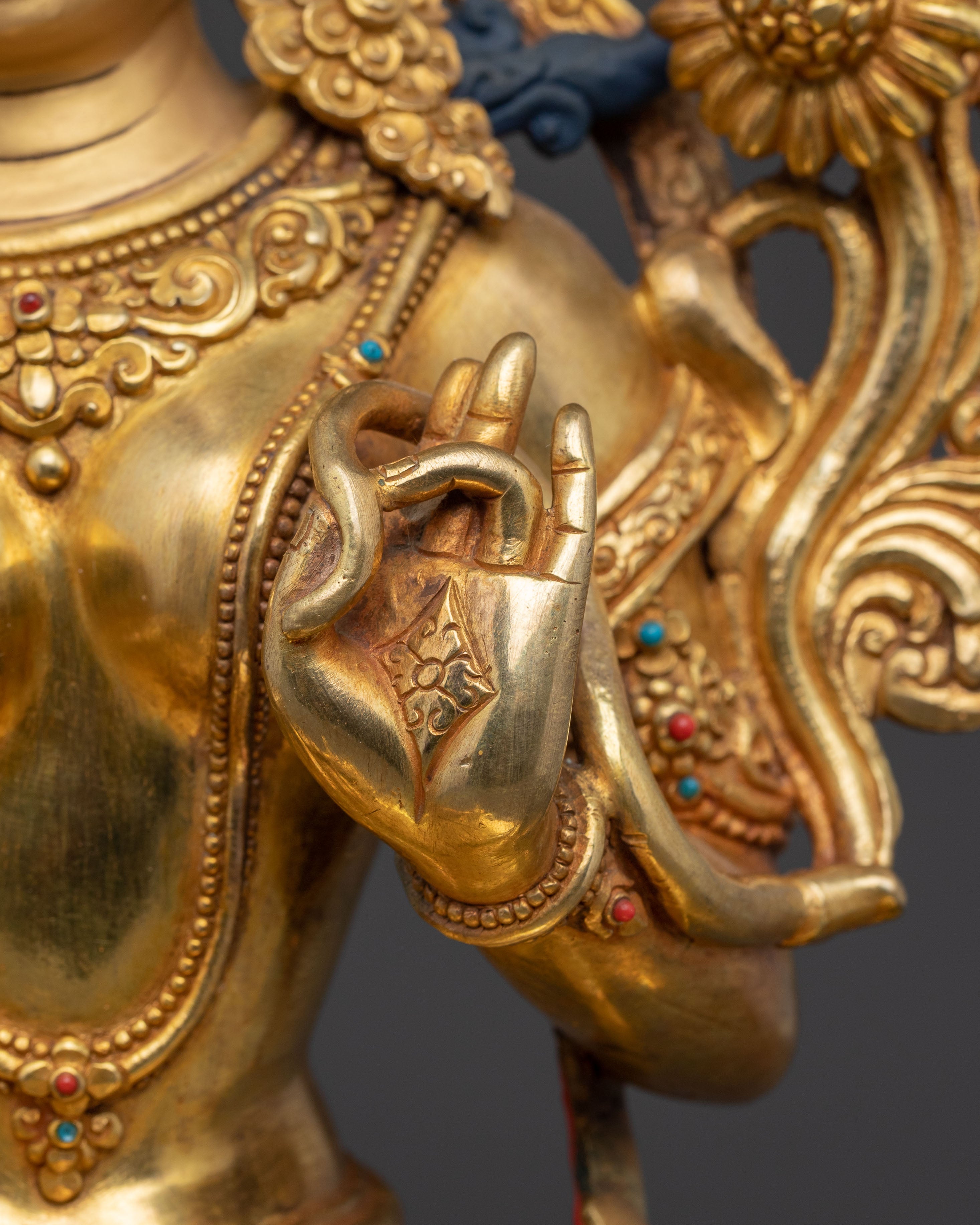 Mother Green Tara Golden Sculpture | Traditional Nepali Handmade Statue