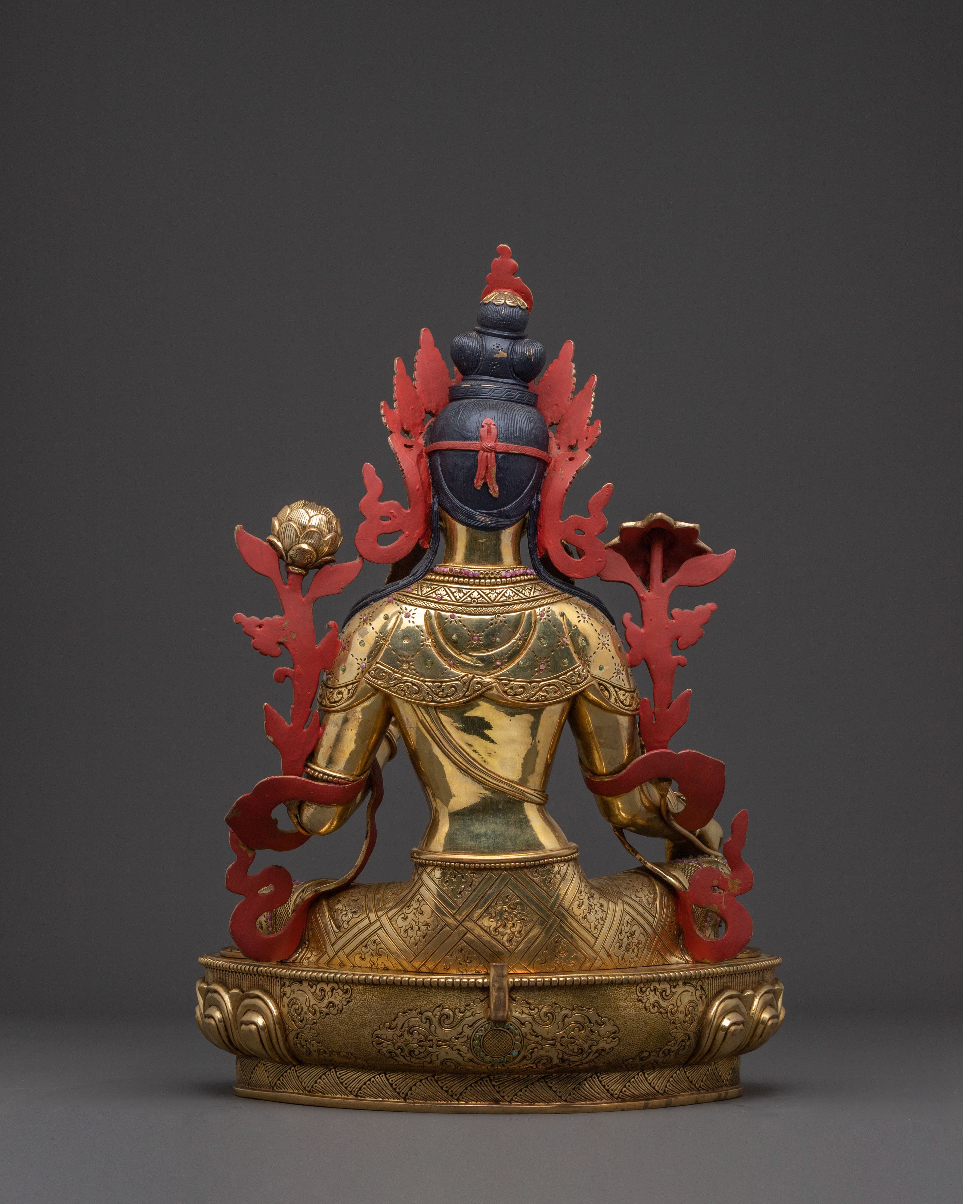 Sacred Statue of Green Tara: Exquisite 24K Gold Gilded
