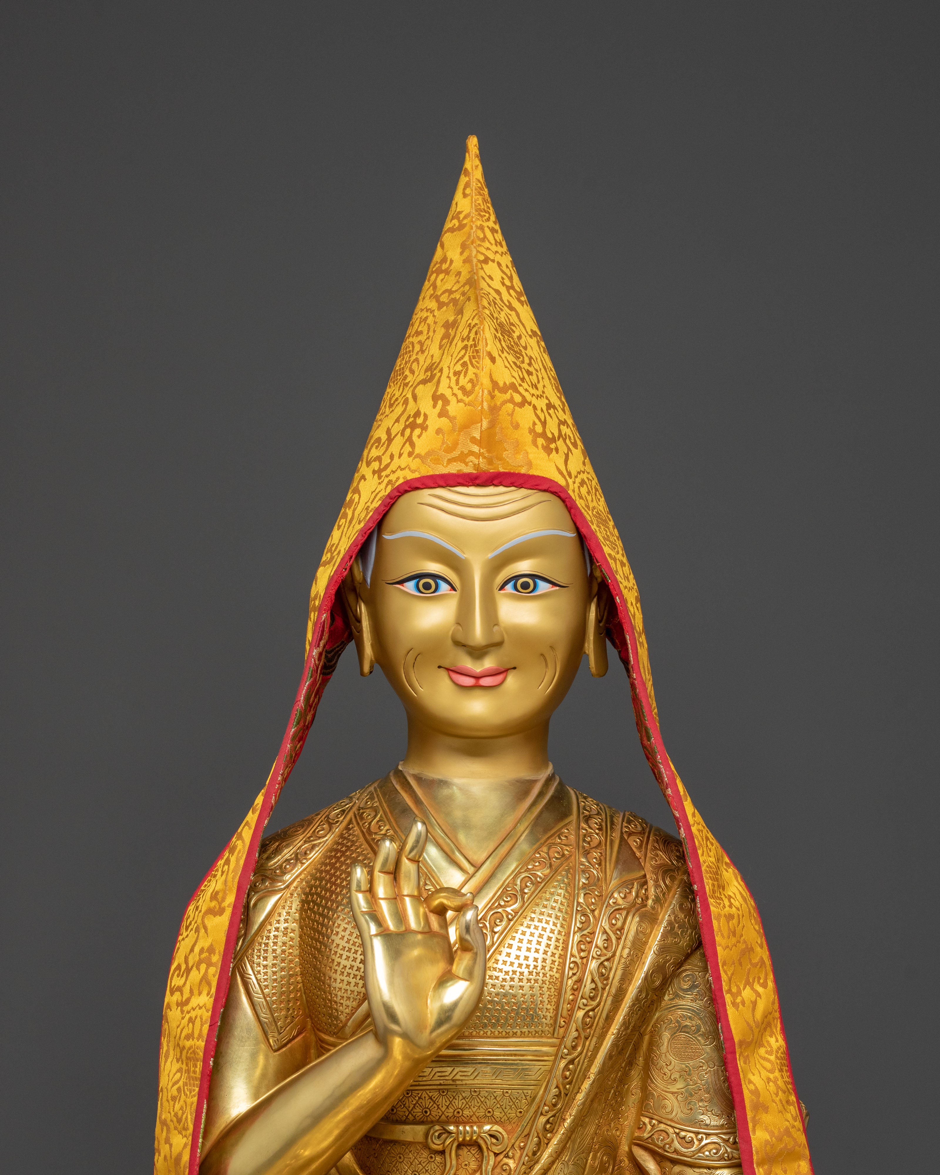 Handmade Tsongkhapa with Disciples Statue Set: Traditional Himalayan Artwork