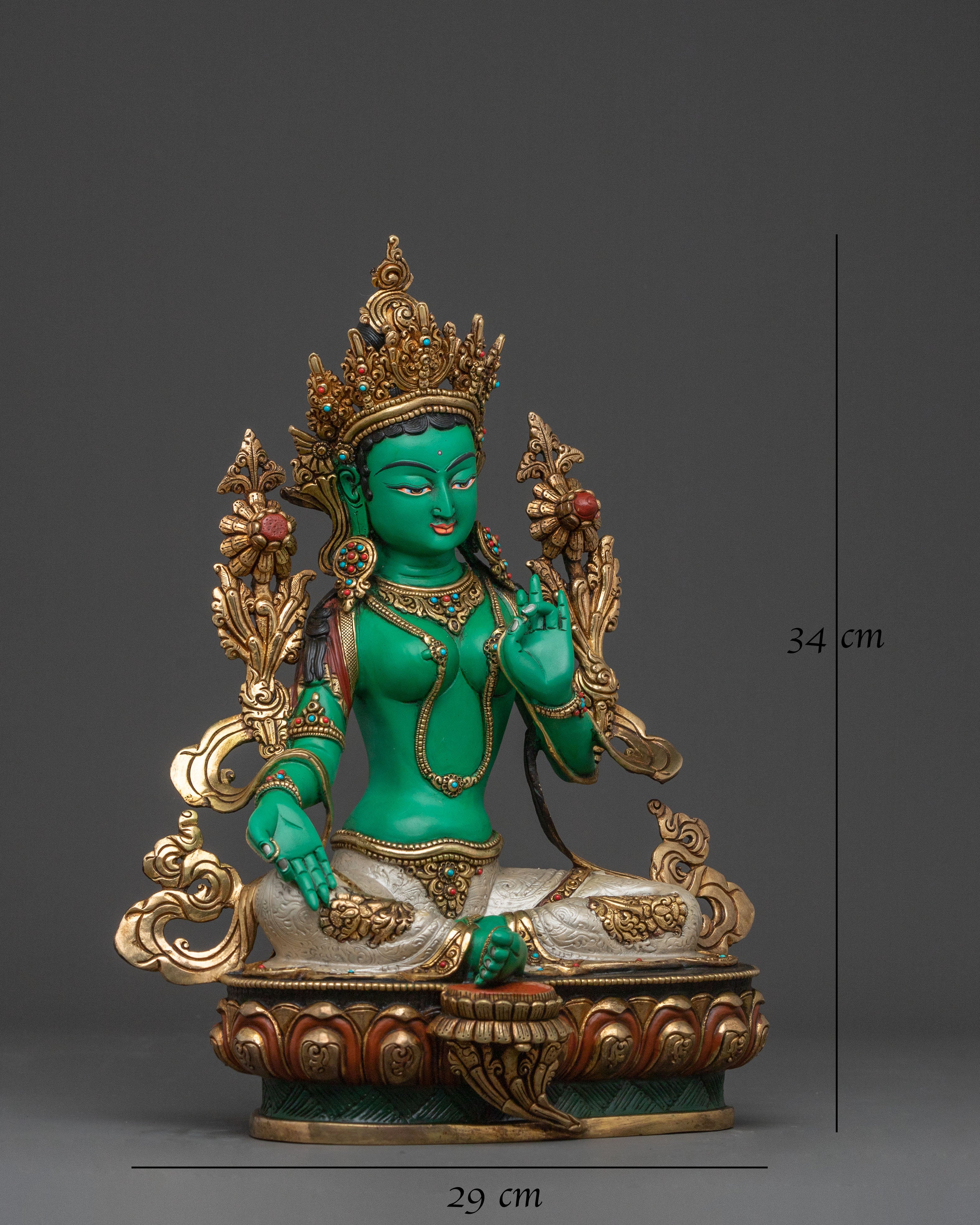 Green Tara Protection Statue: Hand-Gilded Serenity