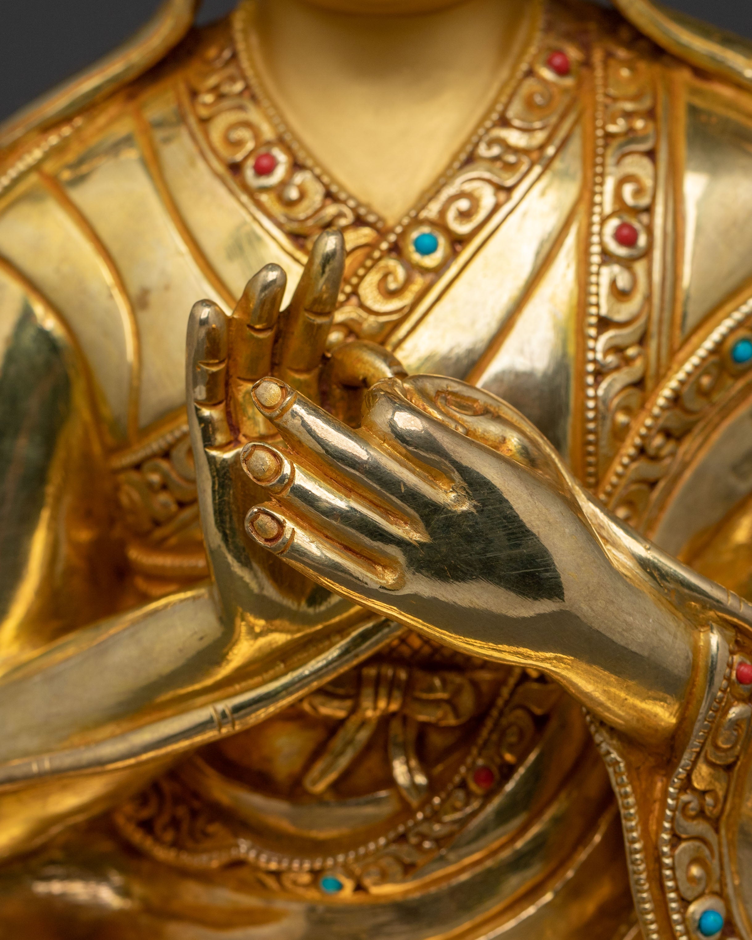 Shakya Master: 24K Gold Gilded Enlightenment Statue Set
