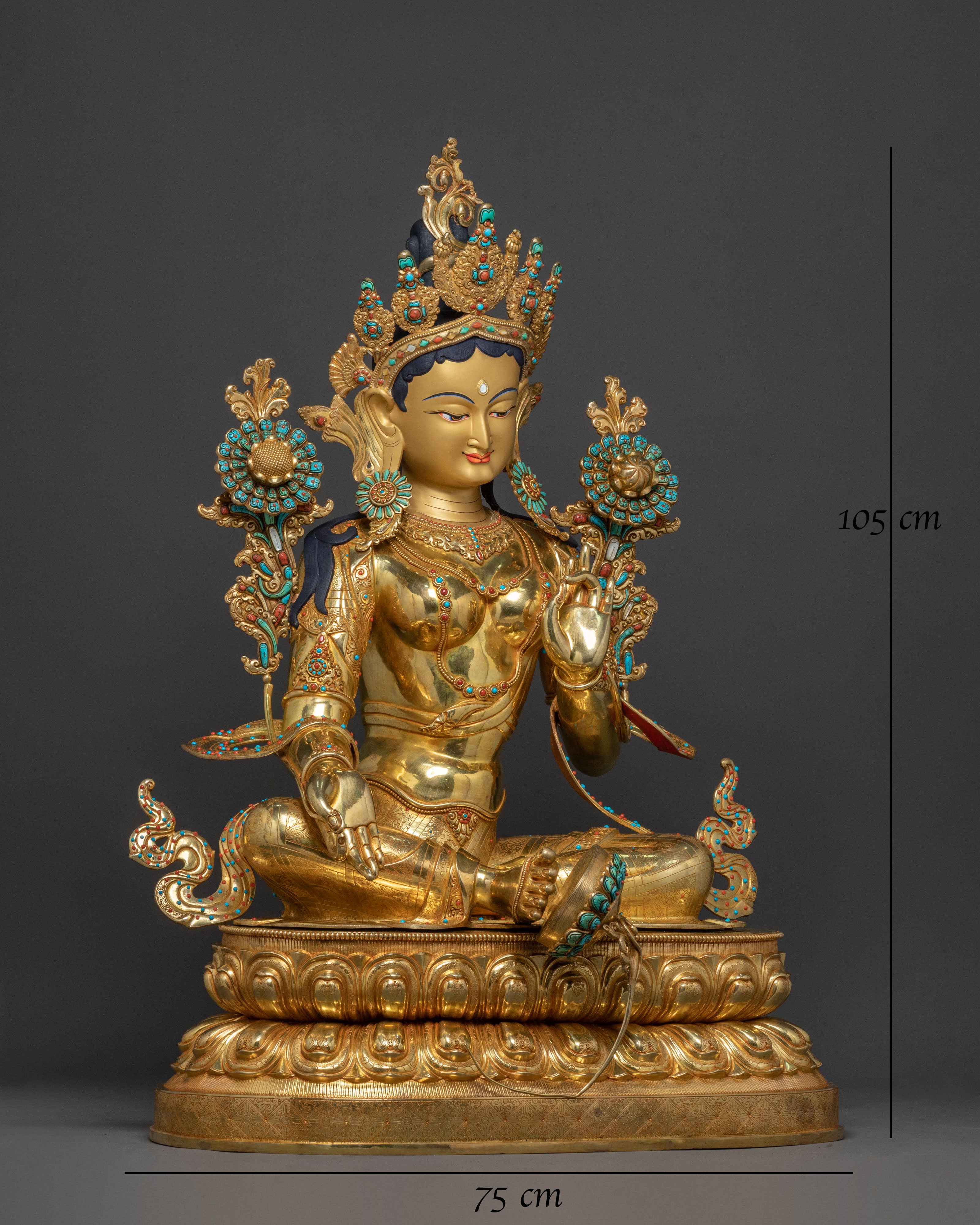Life-Size Green Tara Statue | 24K Gold Glided Buddhist Sculpture