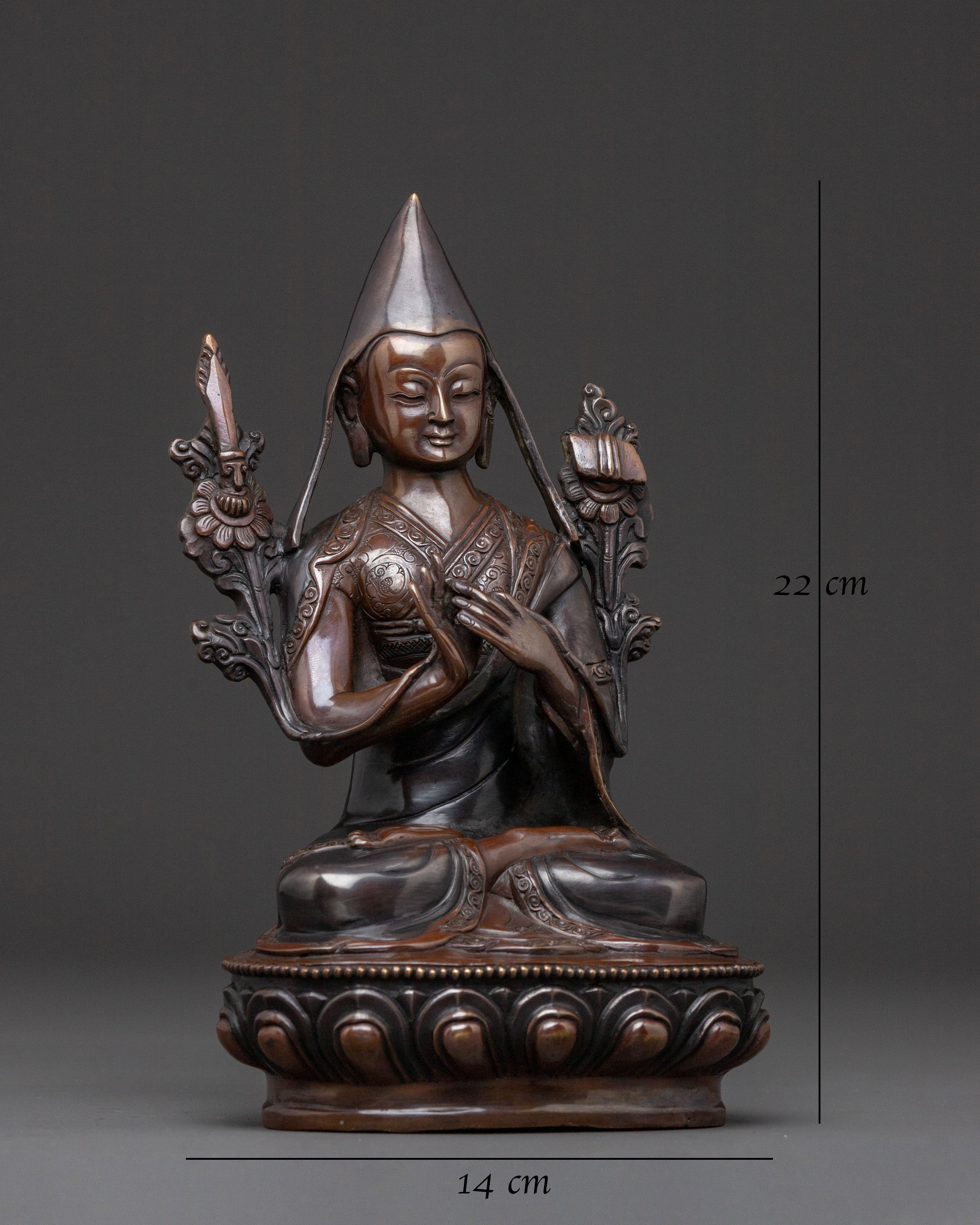 Tsongkhapa with Disciples Oxidized Copper Statue