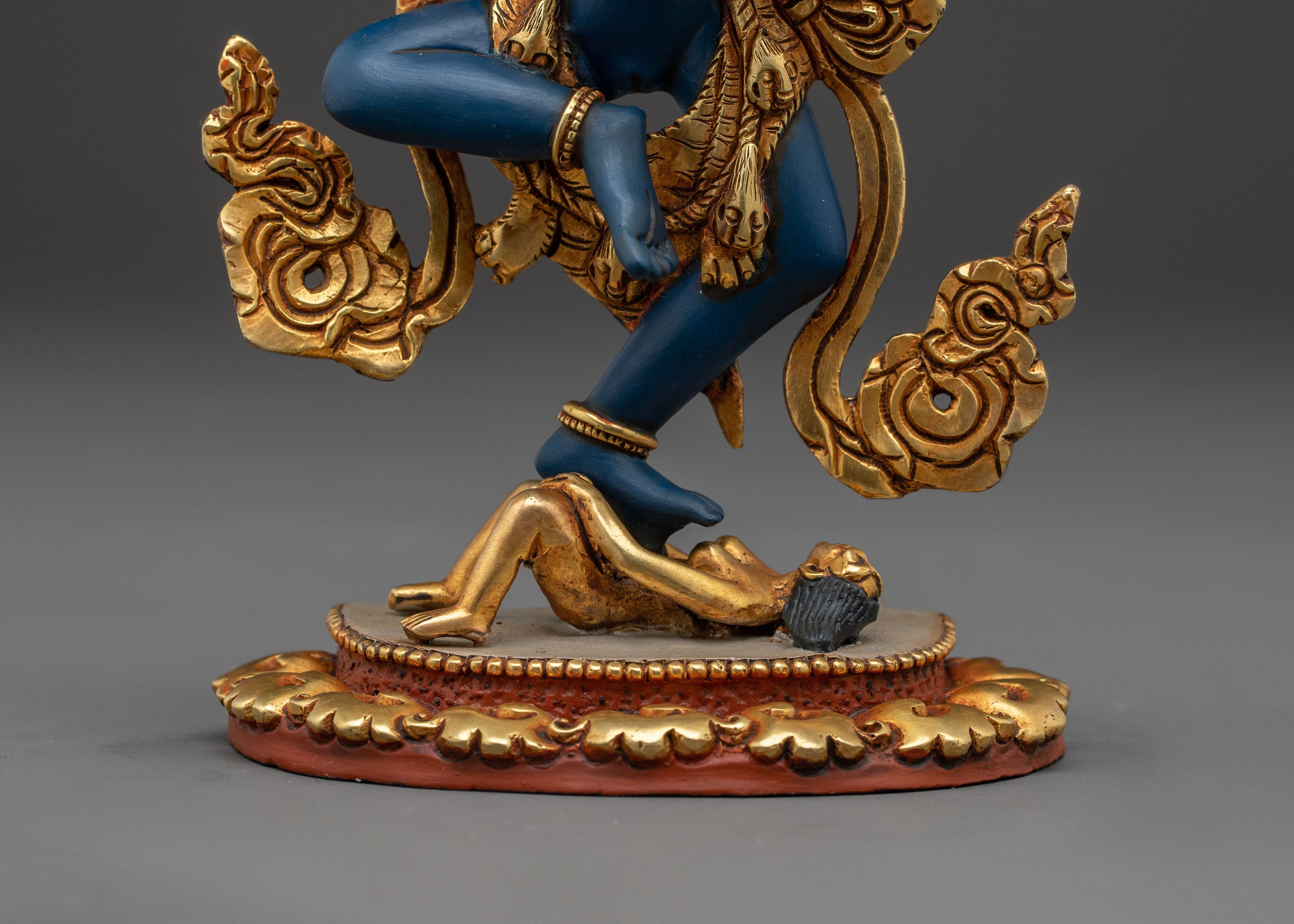 Shima mukha Lion Faced Dakini Statue: Gilded Copper Art